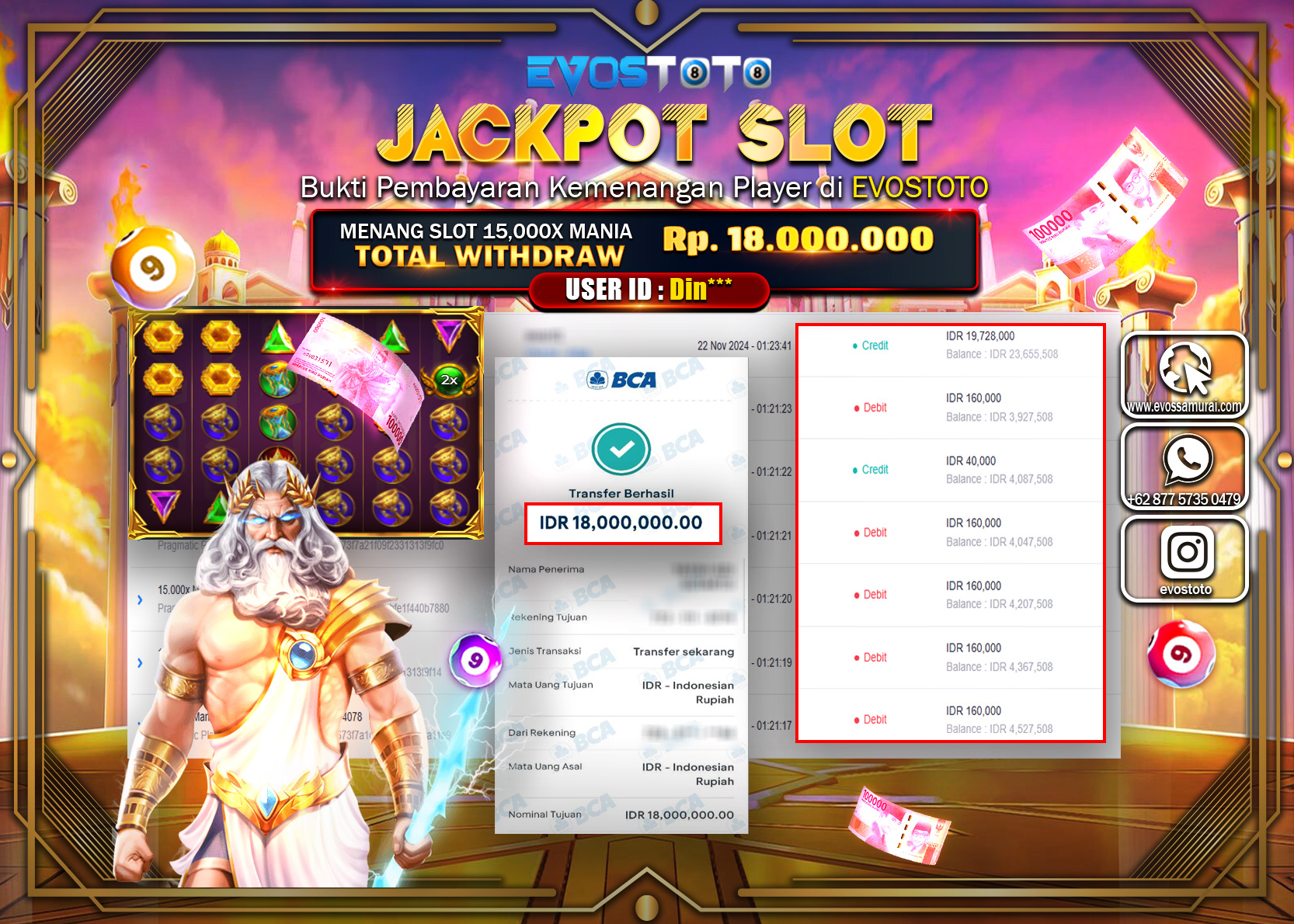 PEMBAYARAN JACKPOT SLOT 15.000X MANIA  18.000.000 DI BAYAR LANGSUNG !