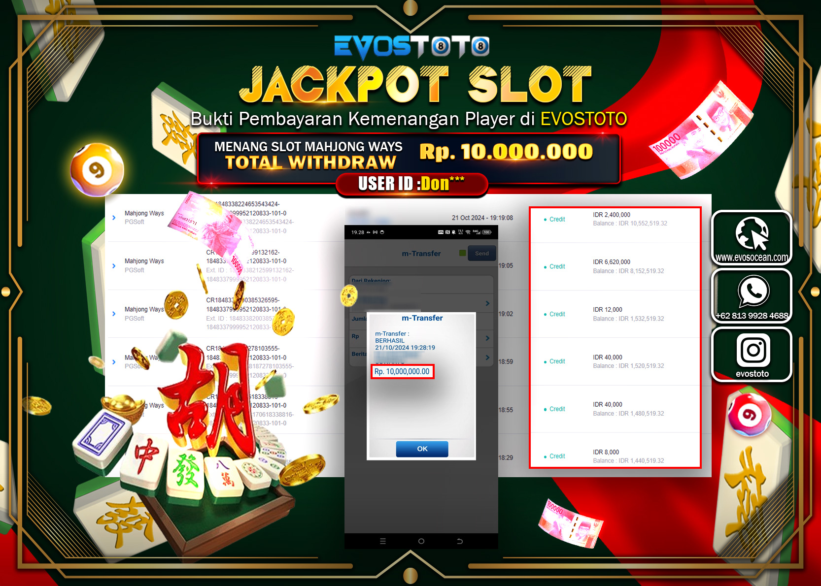 PEMBAYARAN JACKPOT SLOT MAHJONG WAYS  10.000.000 DI BAYAR LANGSUNG !