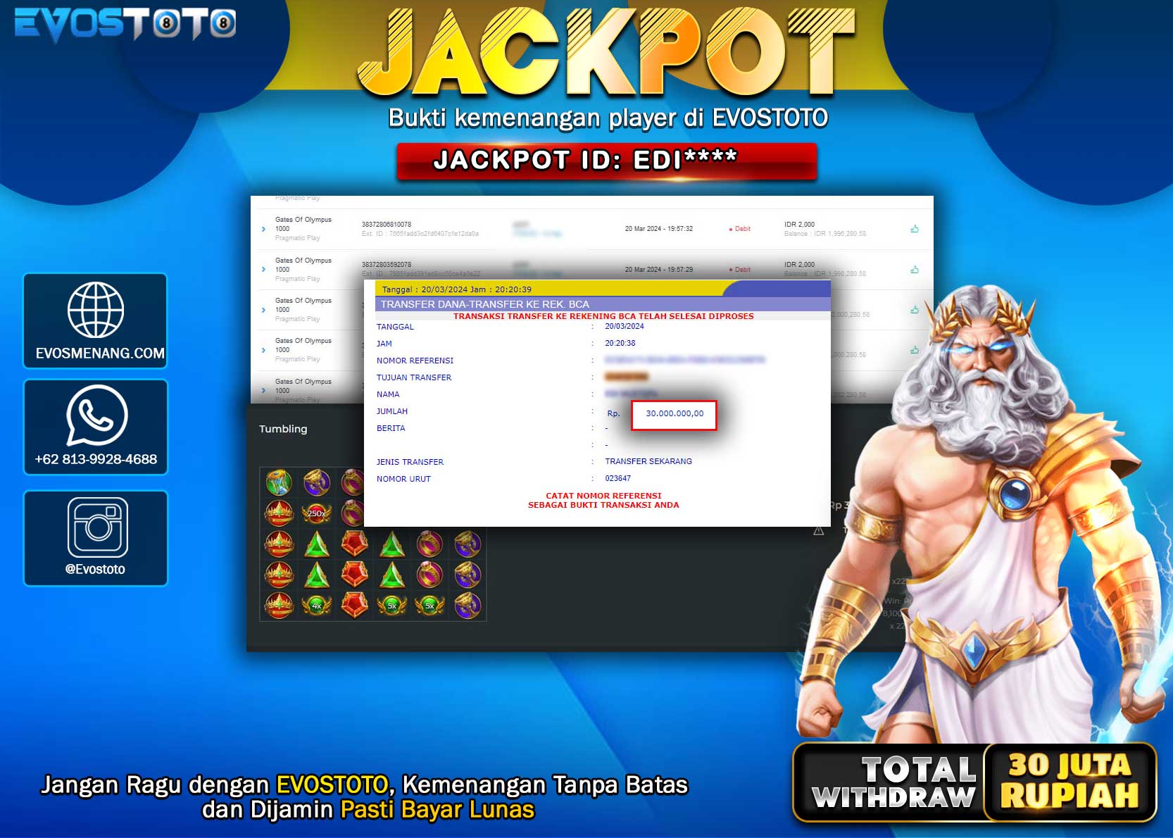 PEMBAYARAN JACKPOT SLOT GATES OF OLYMPUS 30.000.000 DI BAYAR LANGSUNG !