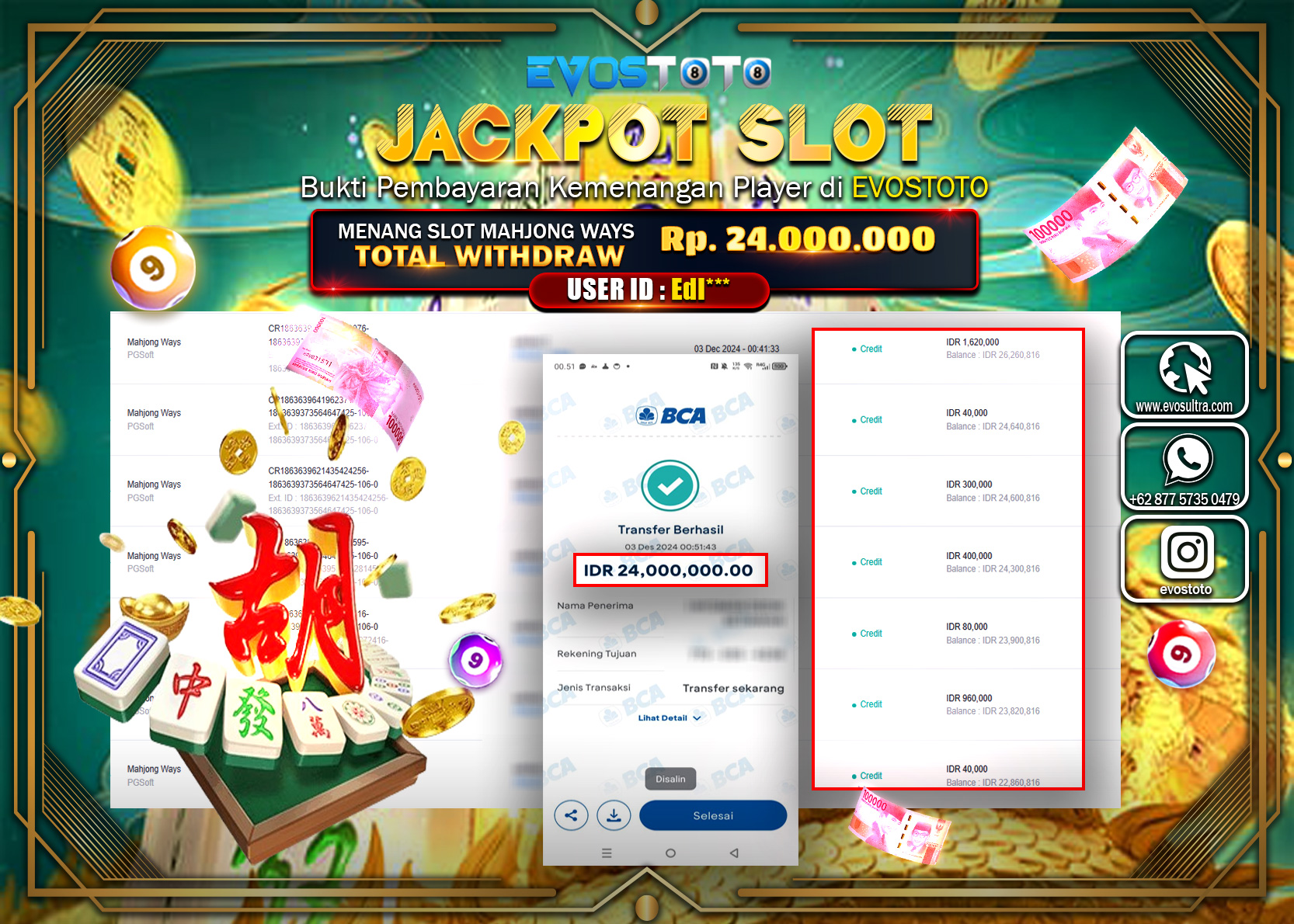 PEMBAYARAN JACKPOT SLOT MAHJJONG WAYS  24.000.000 DI BAYAR LANGSUNG !