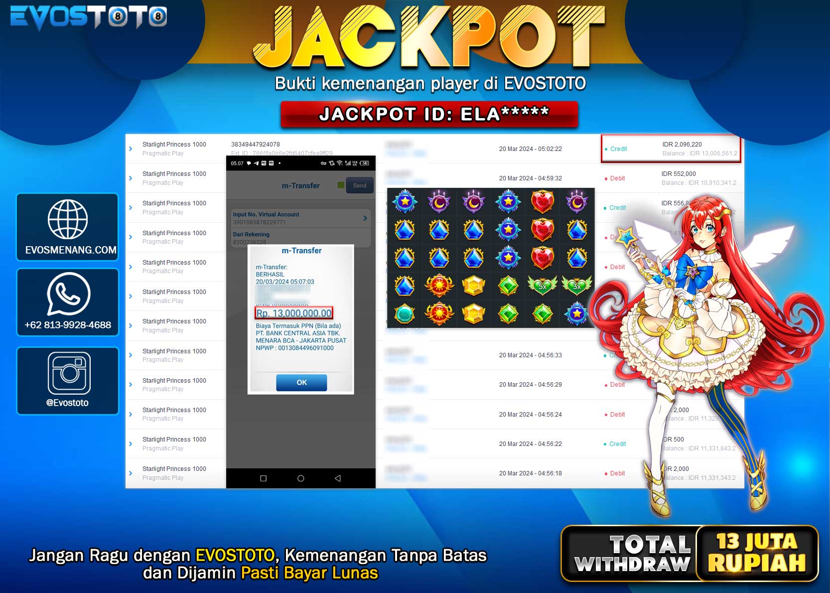 PEMBAYARAN JACKPOT SLOT STARLIGHT PRINCESS 1000 13.000.000 DI BAYAR LANGSUNG !