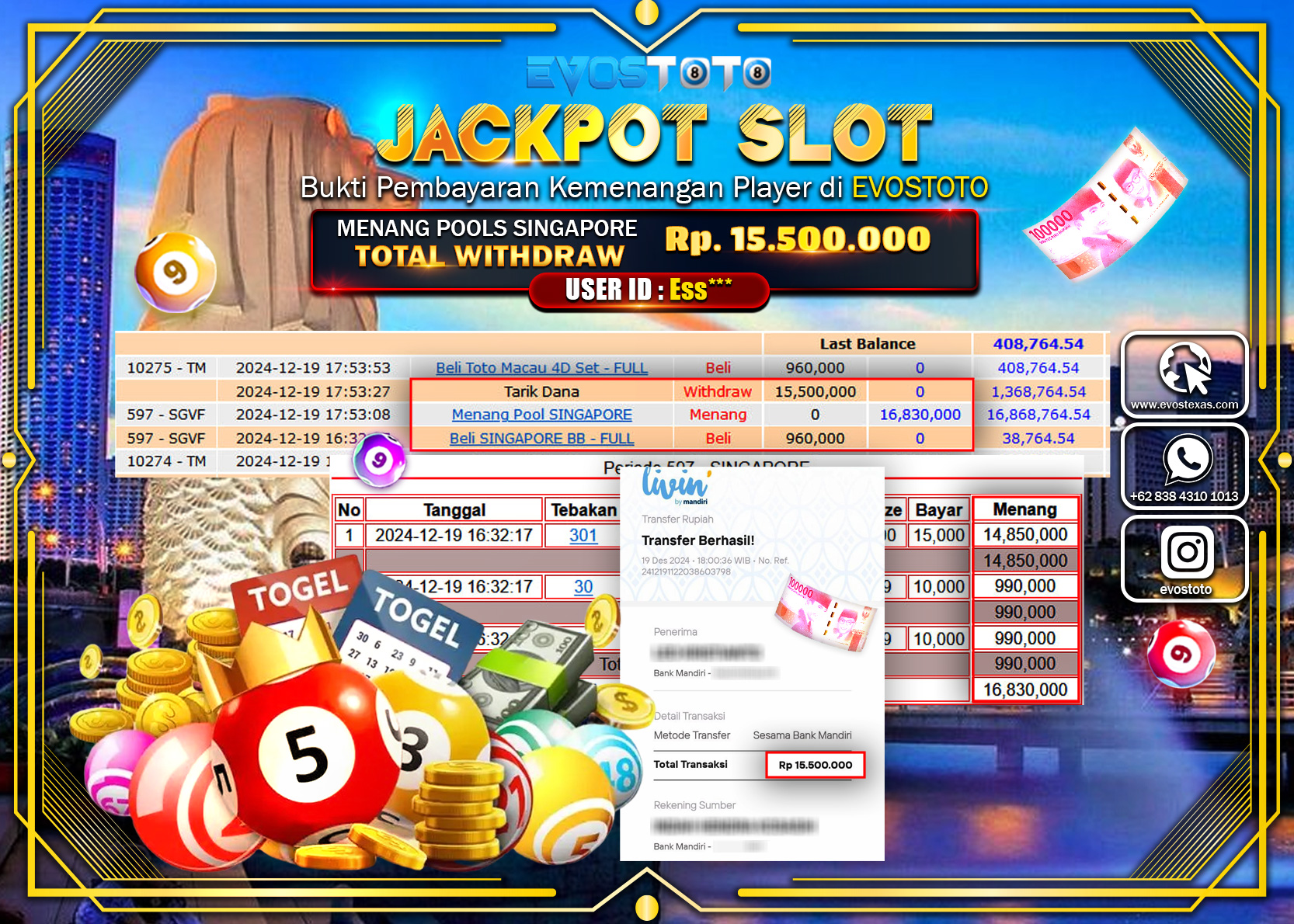 PEMBAYARAN JACKPOT POOLS SINGAPORE Rp.15.000.000 DI BAYAR LANGSUNG !