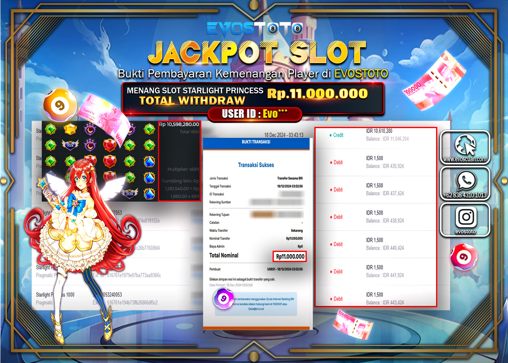 PEMBAYARAN JACKPOT SLOT STARLIGHT PRINCES 1000 Rp.11.000.000 DI BAYAR LANGSUNG !