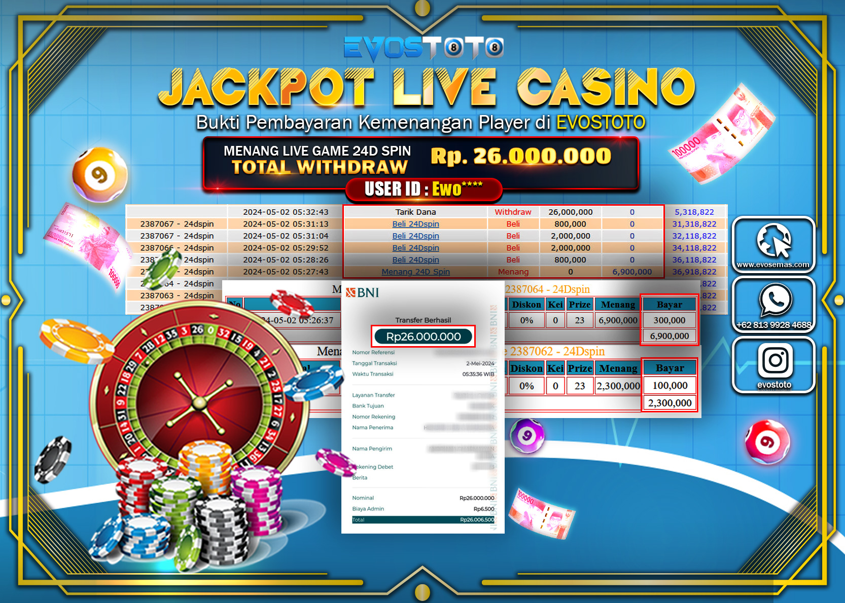 PEMBAYARAN JACKPOT LIVE GAME 24D SPIN 26.000.000 DI BAYAR LANGSUNG !