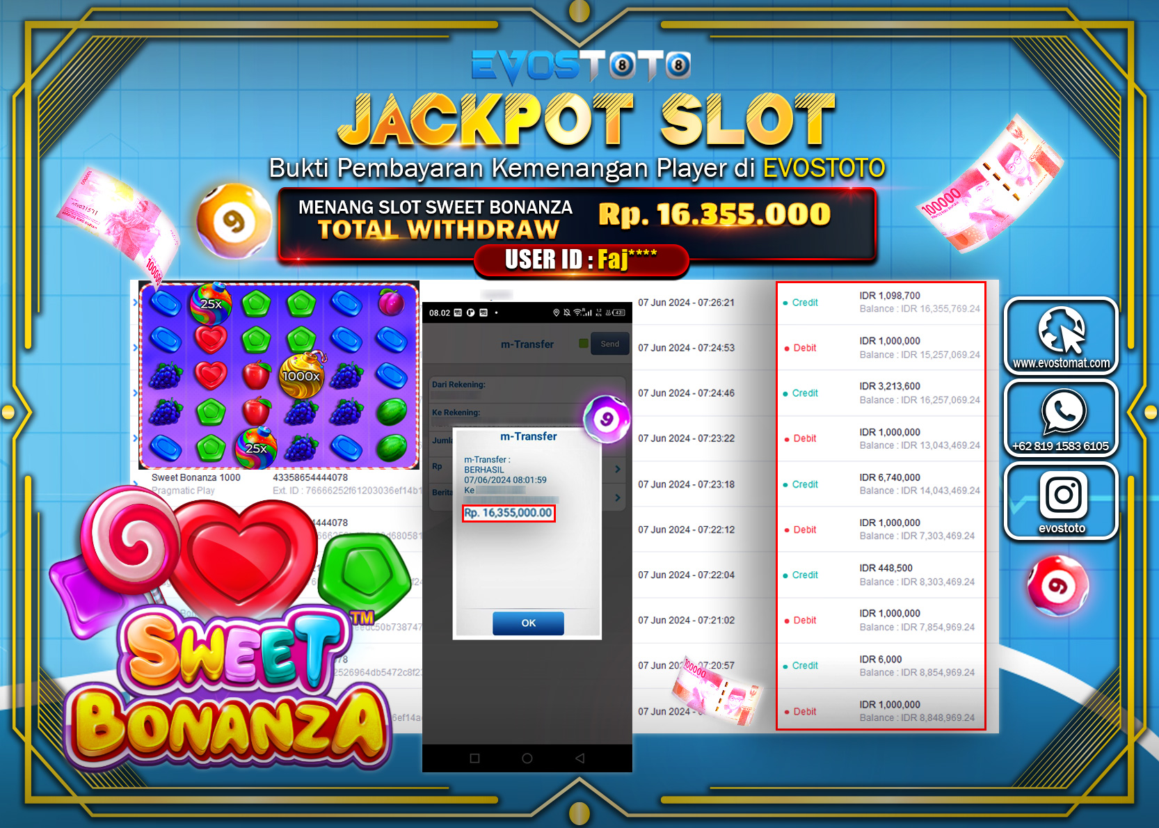 PEMBAYARAN JACKPOT SLOT SWEET BONANZA 1000 16.355.000 DI BAYAR LANGSUNG !