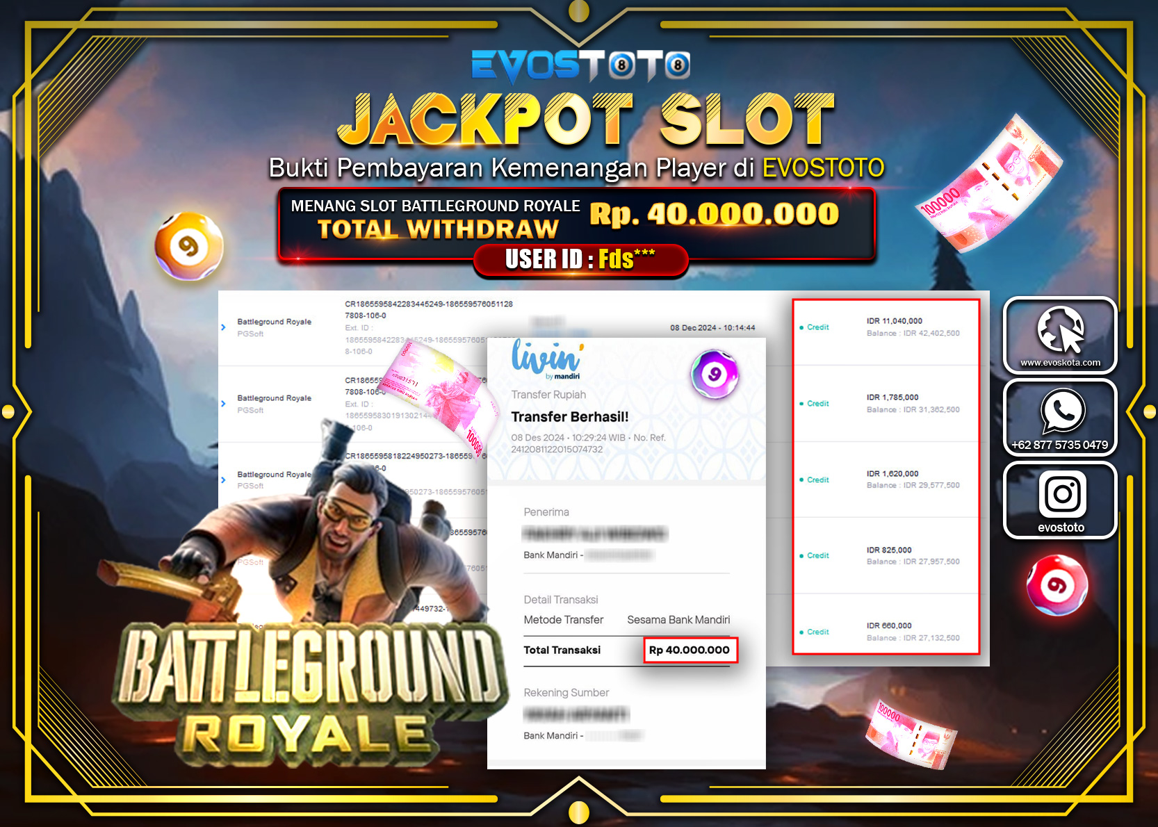 PEMBAYARAN JACKPOT SLOT BATTLEGROUND ROYALE Rp 40.000.000 DI BAYAR LANGSUNG !
