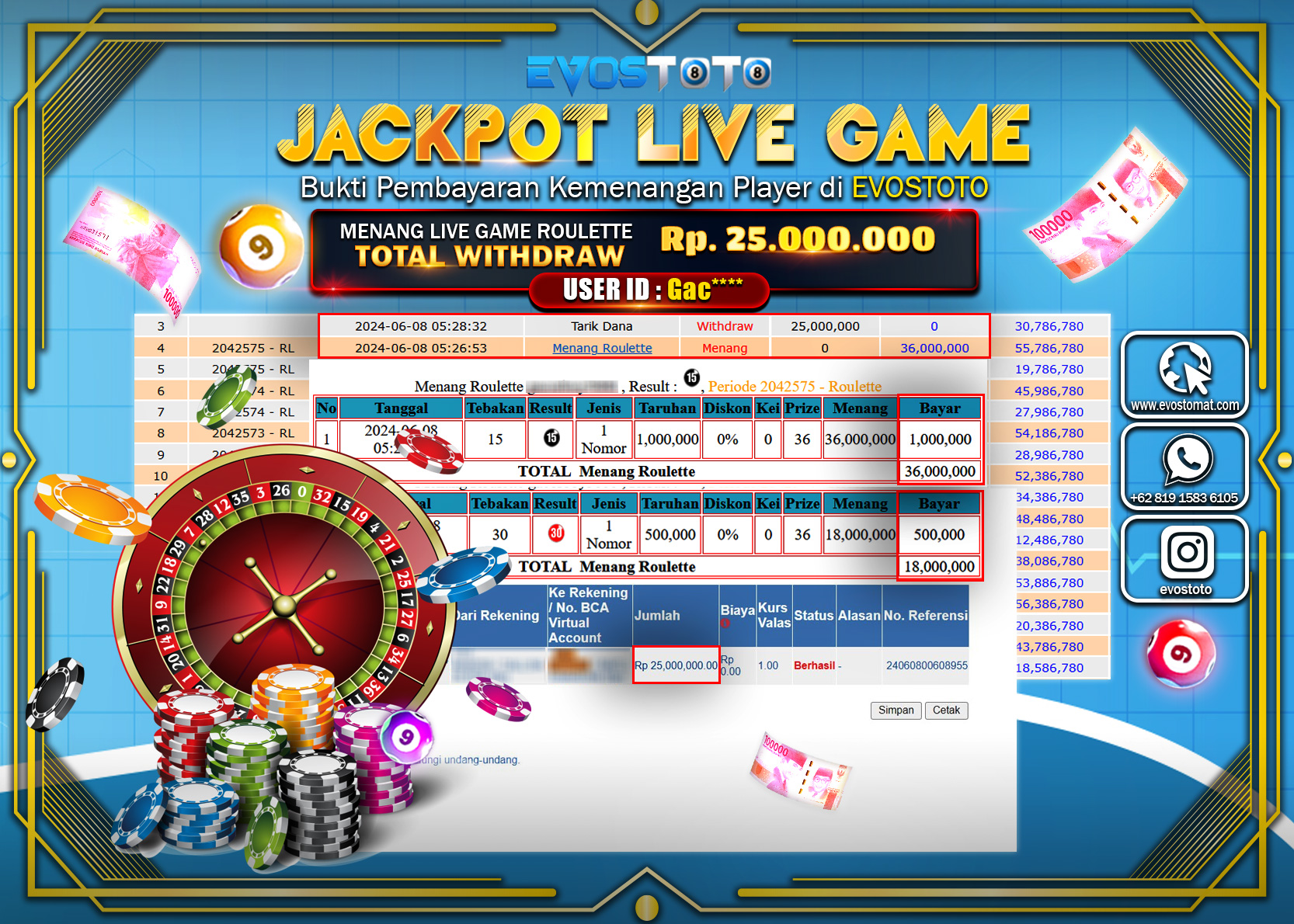 PEMBAYARAN JACKPOT LIVE GAME ROULETTE 25.000.000 DI BAYAR LANGSUNG !