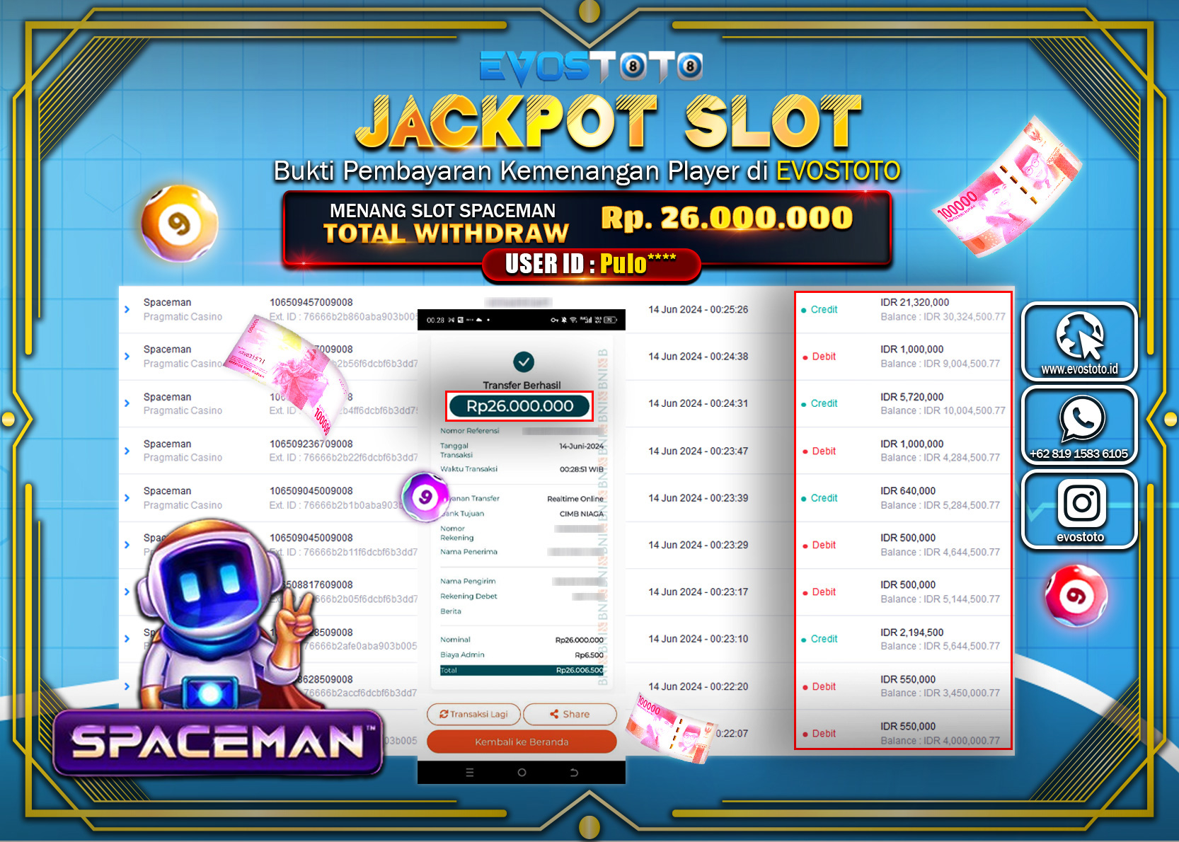 PEMBAYARAN JACKPOT SLOT SPACEMAN 26.000.000 DI BAYAR LANGSUNG !