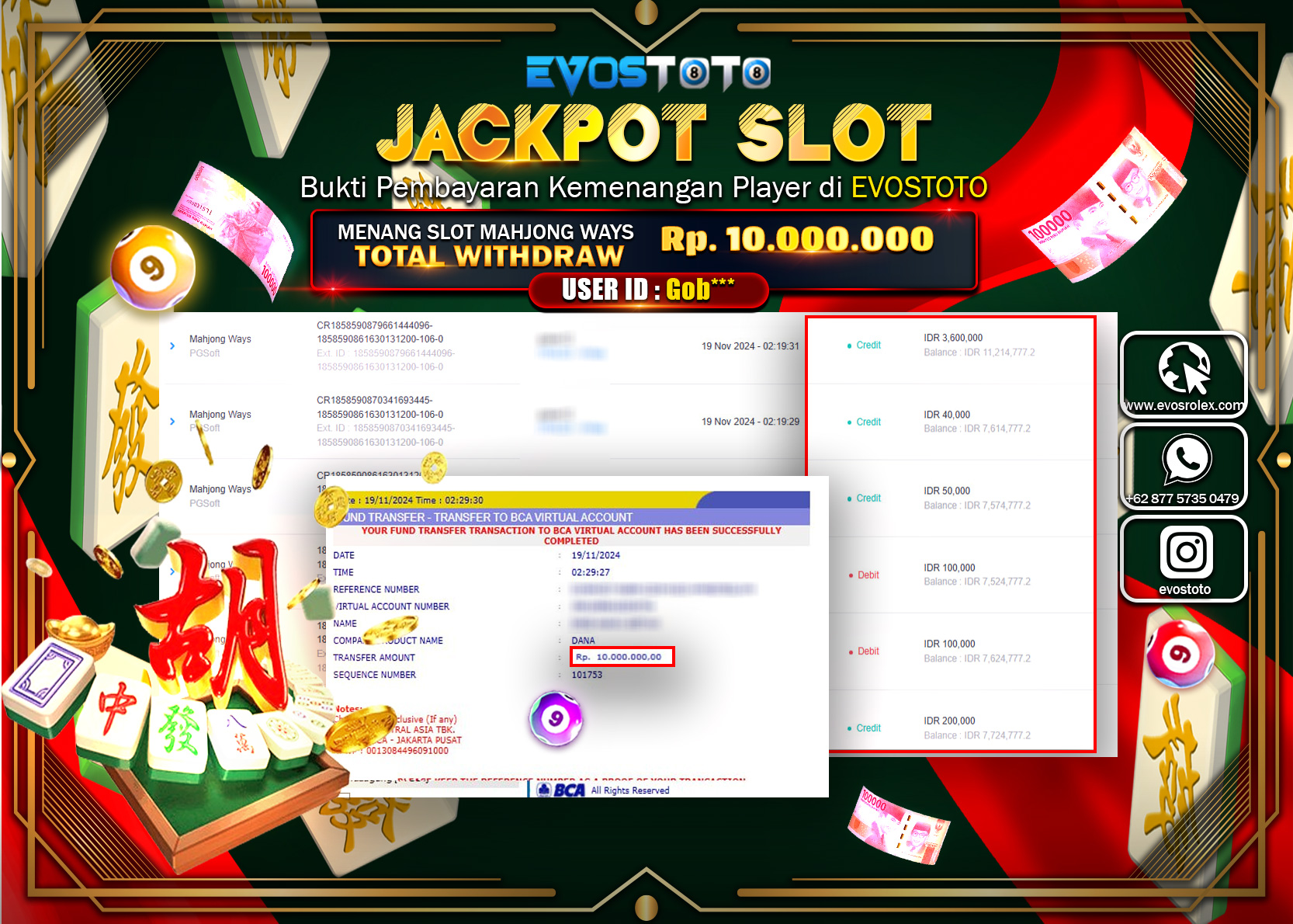PEMBAYARAN JACKPOT SLOT MAHJONG WAYS 10.000.000 DI BAYAR LANGSUNG !