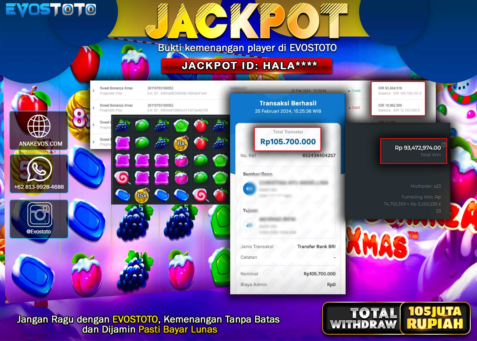 PEMBAYARAN JACKPOT SLOT SWEET BONANZA XMAS  105.700.000 DI BAYAR LANGSUNG !