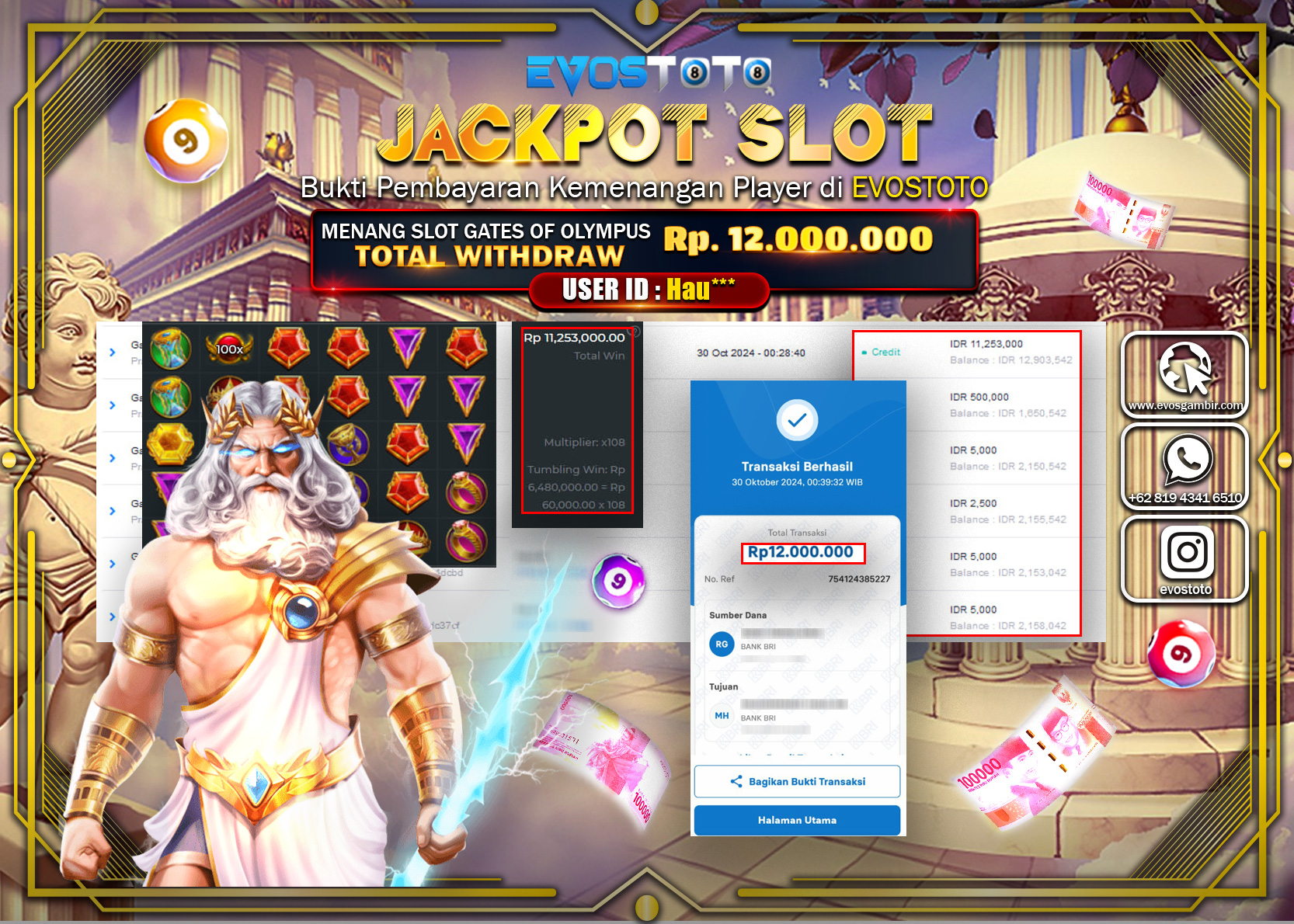 PEMBAYARAN JACKPOT SLOT GATES OF OLYMPUS 12.000.000 DI BAYAR LANGSUNG !