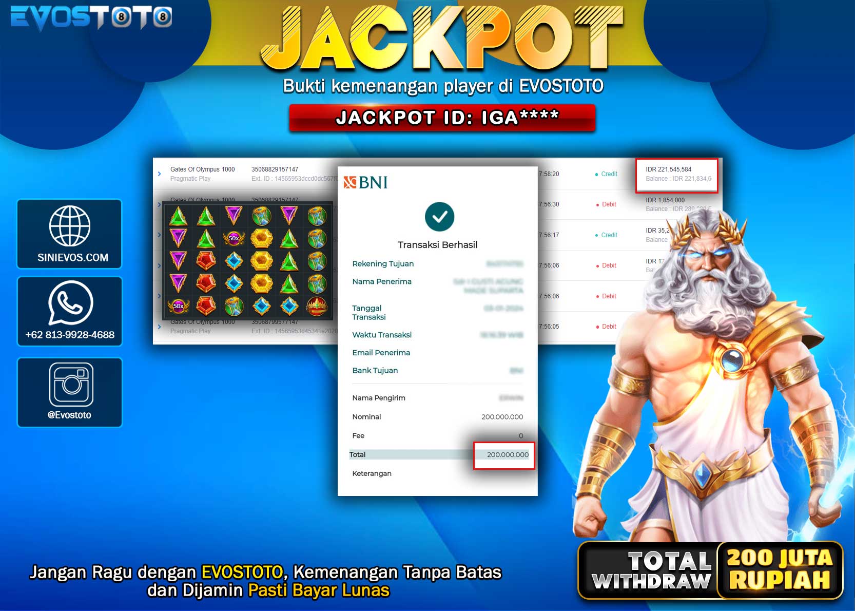 PEMBAYARAN JACKPOT SLOT GATES OF OLYMPUS 200.000.000 DI BAYAR LANGSUNG !