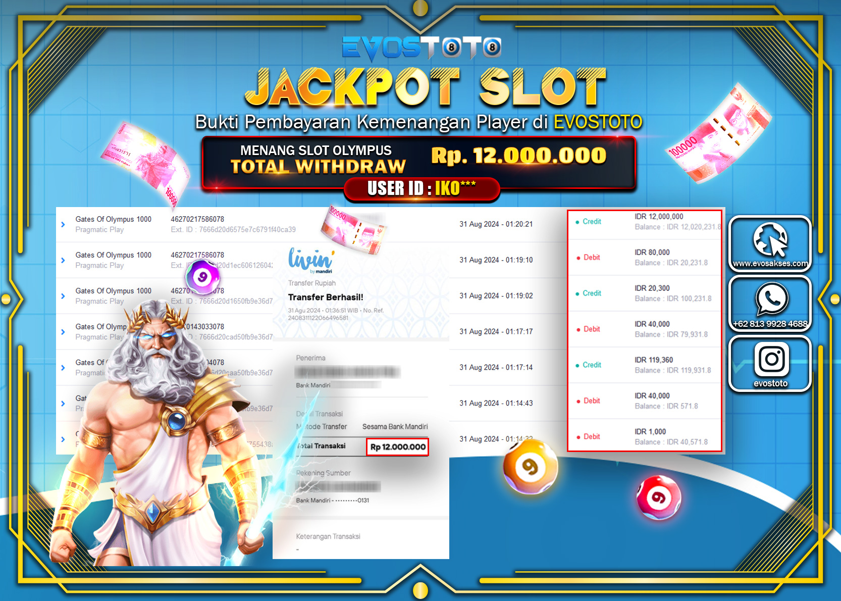 PEMBAYARAN JACKPOT SLOT GATES OF OLYMPUS 1000 12.000.000 DI BAYAR LANGSUNG !
