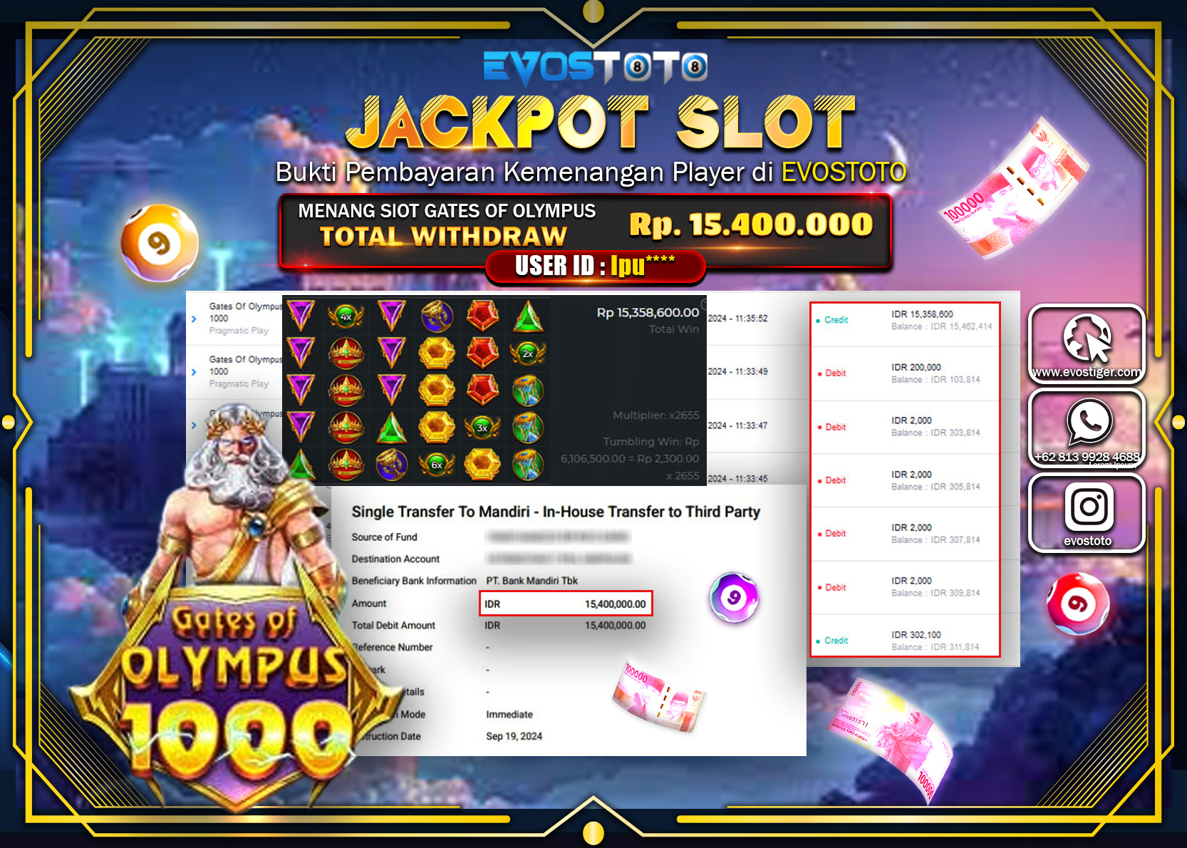 PEMBAYARAN JACKPOT SLOT GATES OF OLYMPUS 1000 15.400.000 DI BAYAR LANGSUNG !