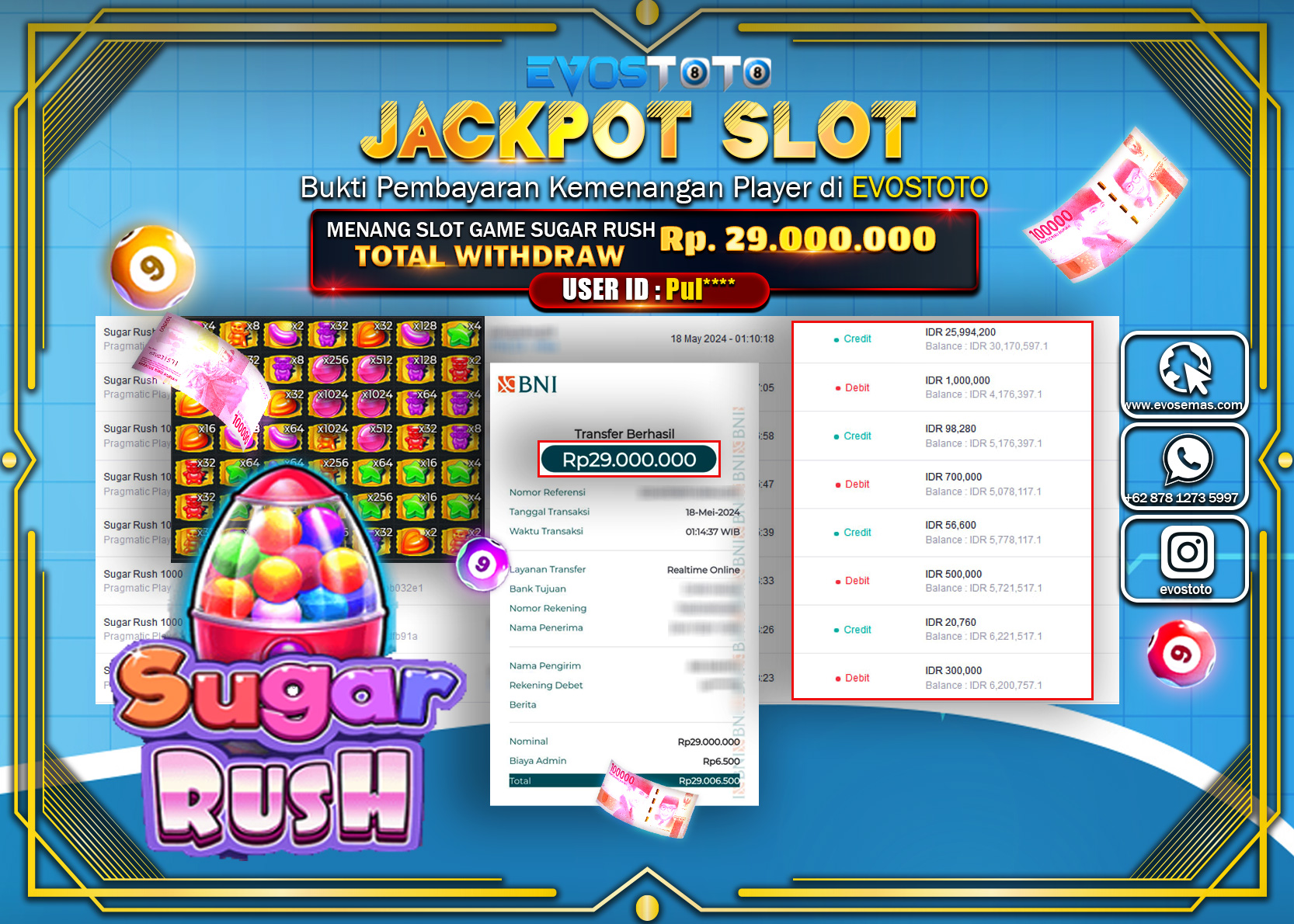 PEMBAYARAN JACKPOT SLOT SUGAR RUSH 29.000.000 DI BAYAR LANGSUNG !