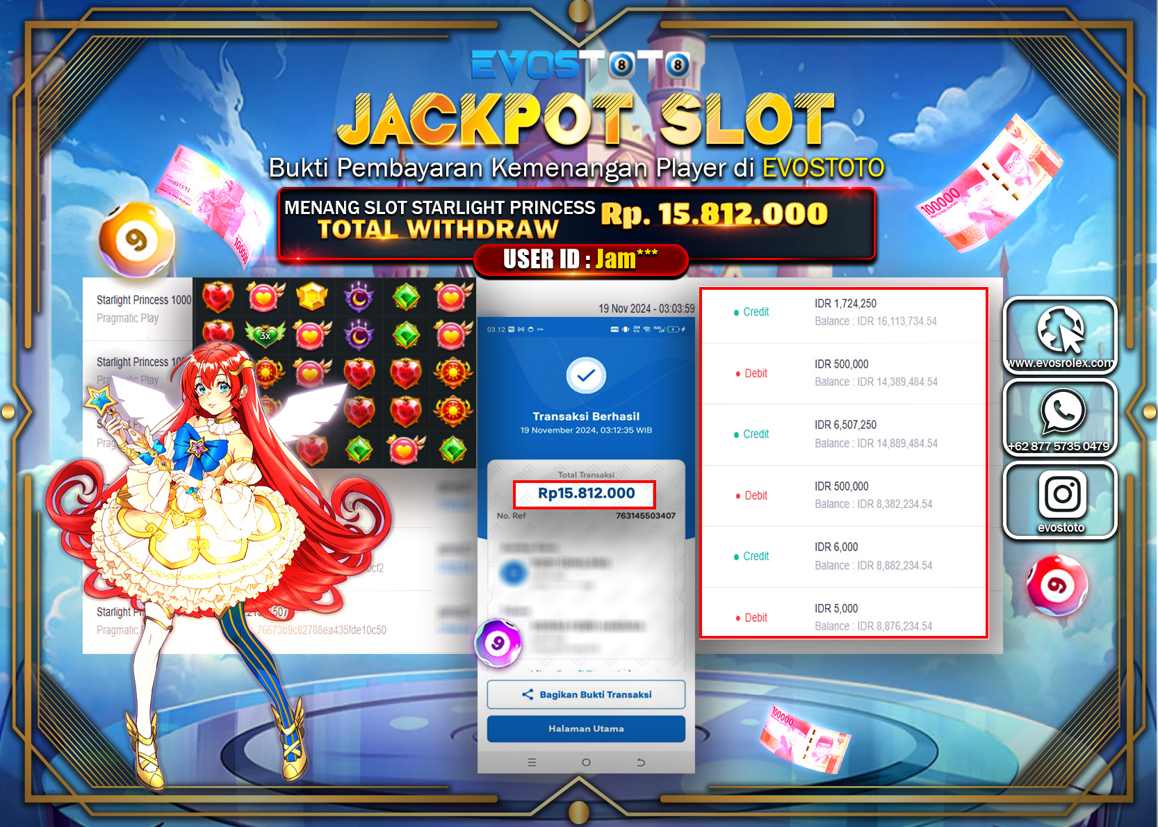 PEMBAYARAN JACKPOT SLOT STARLIGHT PRINCES 1000 15.812.000 DI BAYAR LANGSUNG !