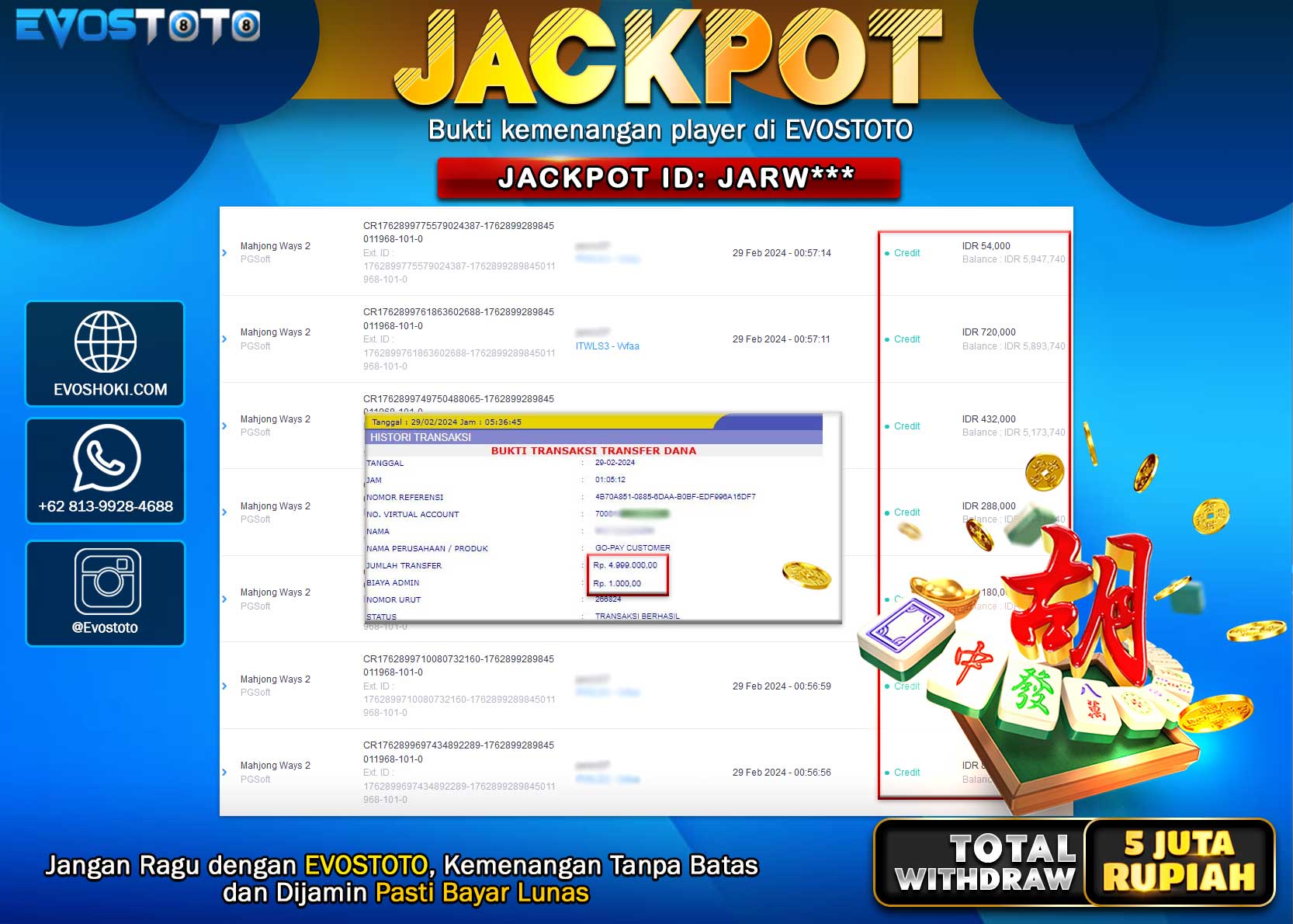 PEMBAYARAN JACKPOT SLOT MAHJONG WAYS 2   5.000.000 DI BAYAR LANGSUNG !