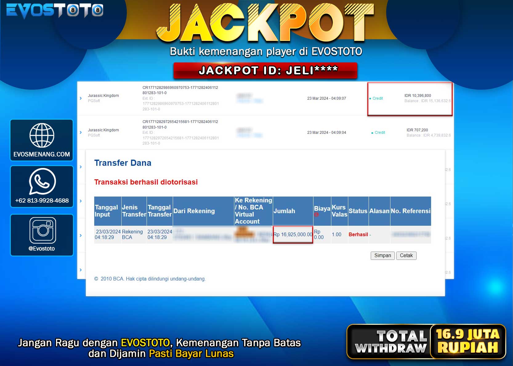 PEMBAYARAN JACKPOT SLOT JURASSIC KINGDOM 16.925.000 DI BAYAR LANGSUNG !