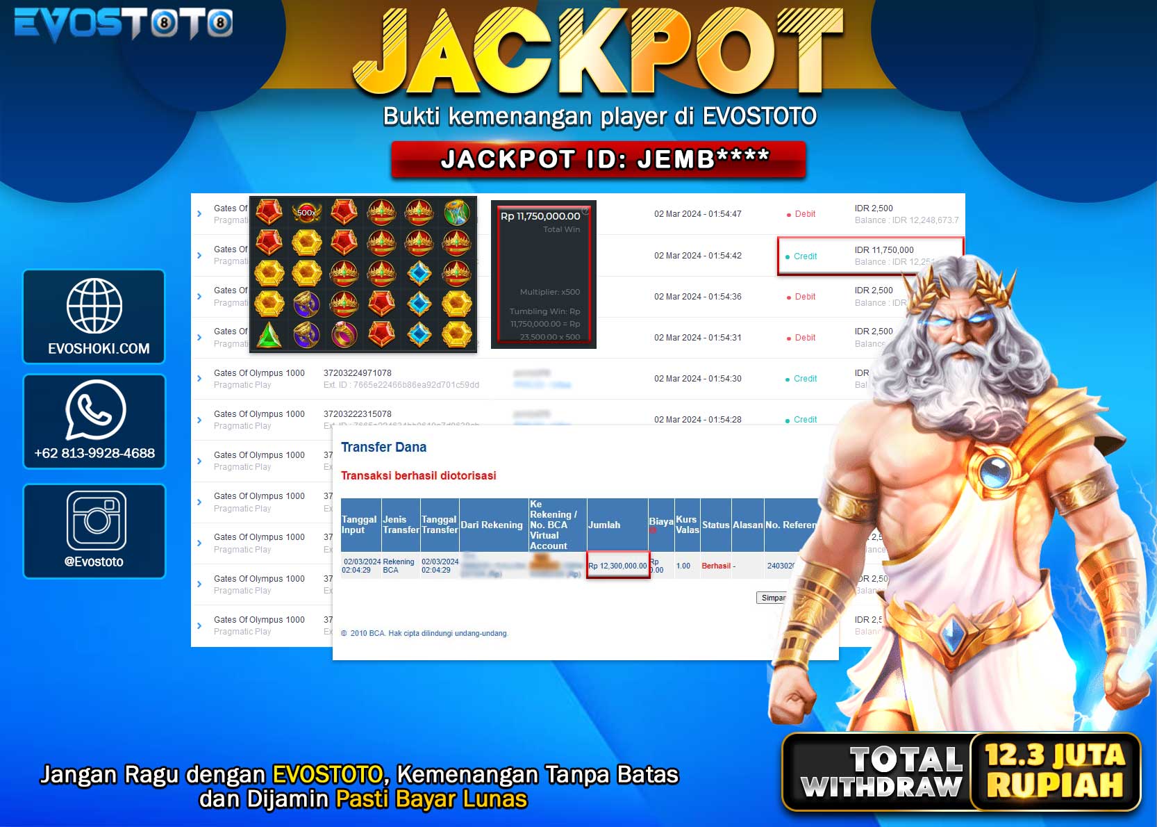 PEMBAYARAN JACKPOT SLOT GATES OF OLYMPUS 1000  12.300.000 DI BAYAR LANGSUNG !