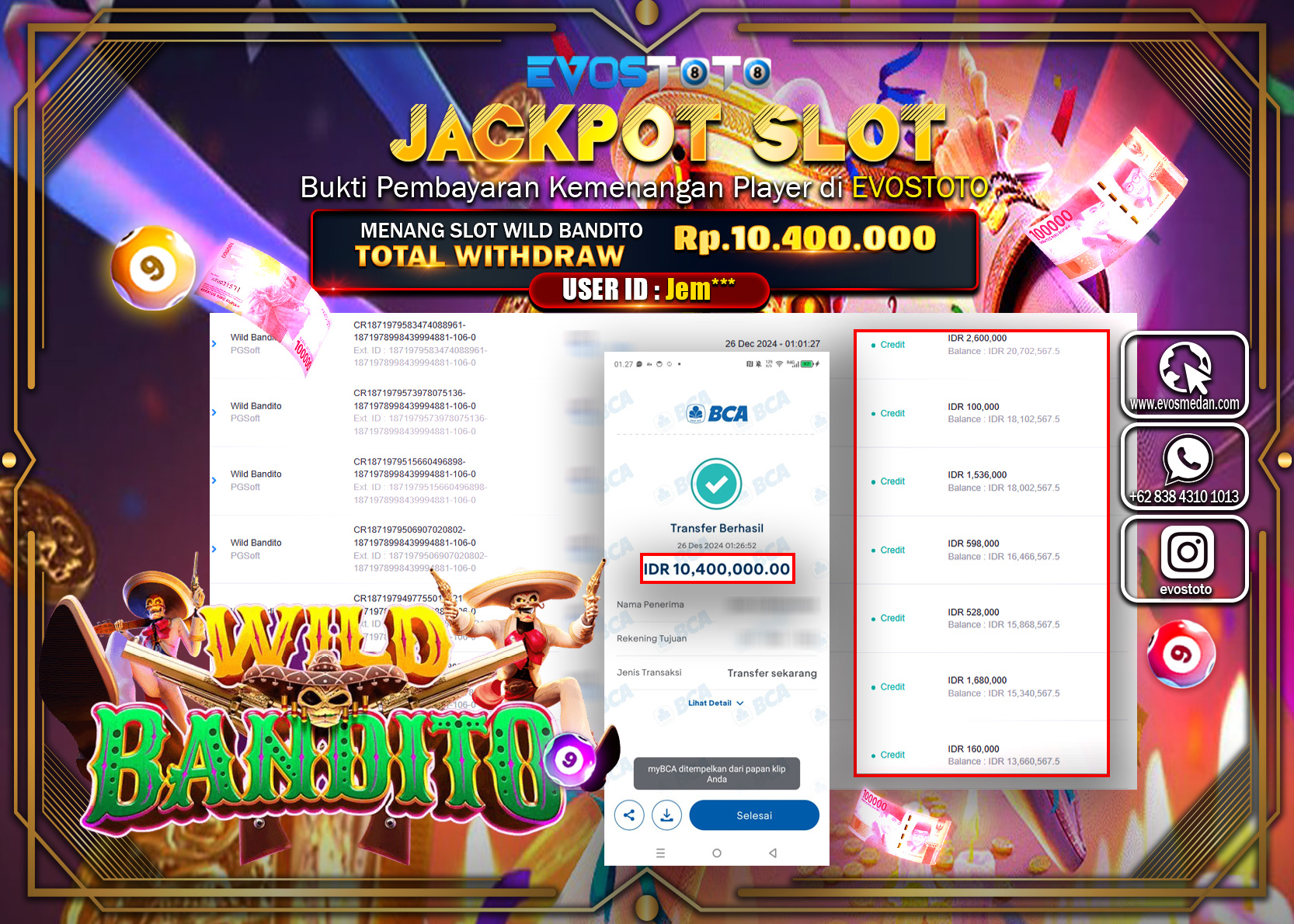 PEMBAYARAN JACKPOT SLOT WILD BANDITO Rp.10.400.000 DI BAYAR LANGSUNG !