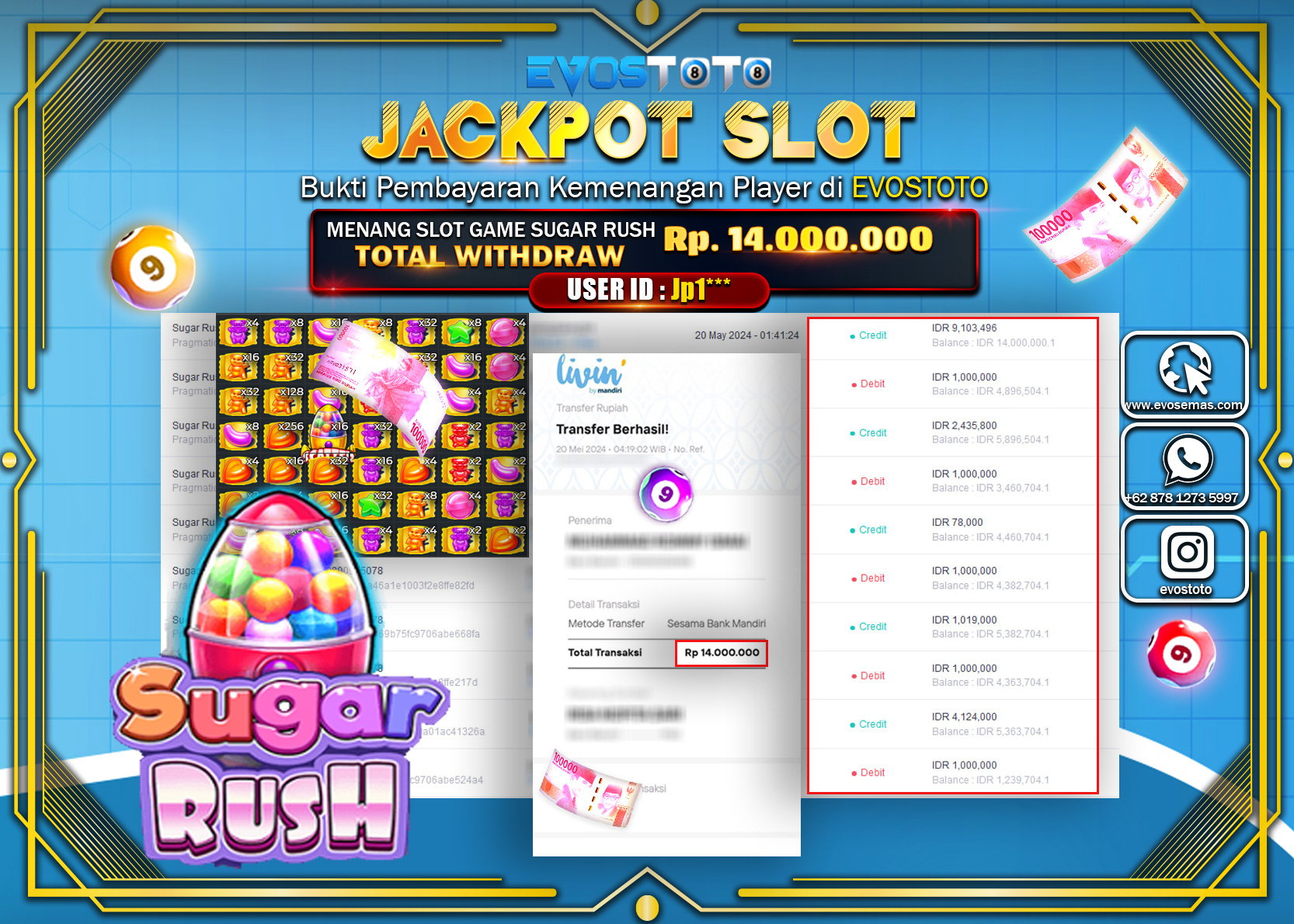 PEMBAYARAN JACKPOT SLOT SUGAR RUSH 14.000.000 DI BAYAR LANGSUNG !