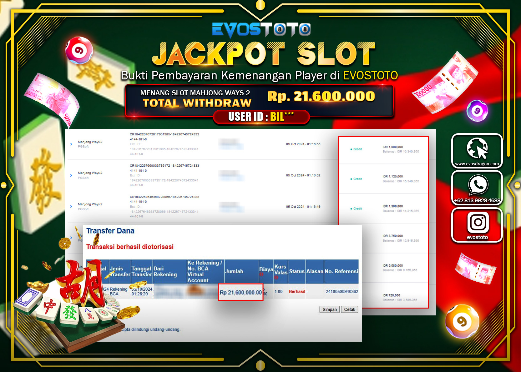 PEMBAYARAN JACKPOT SLOT MAHJJONG WAYS 2 21.600.000 DI BAYAR LANGSUNG !
