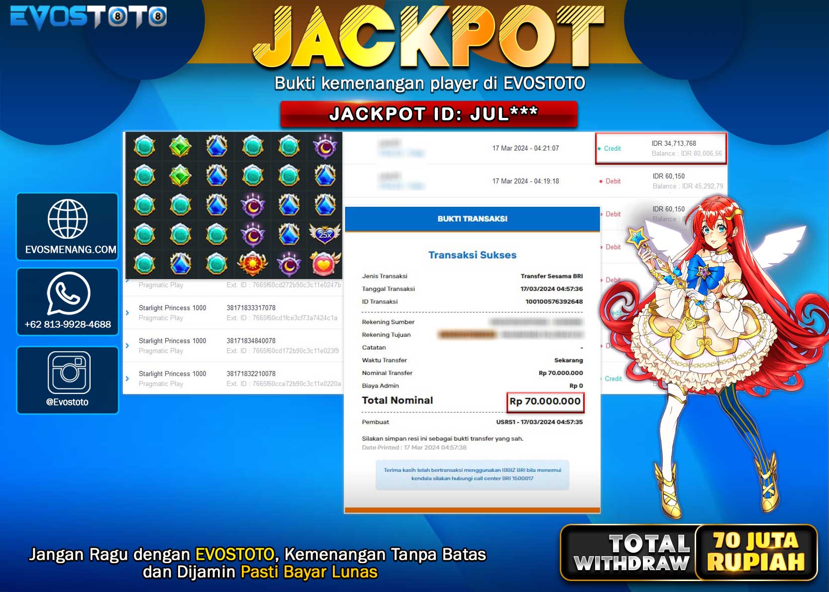 PEMBAYARAN JACKPOT SLOT  STARLIGHT PRINCESS 1000 70.000.000 DI BAYAR LANGSUNG !