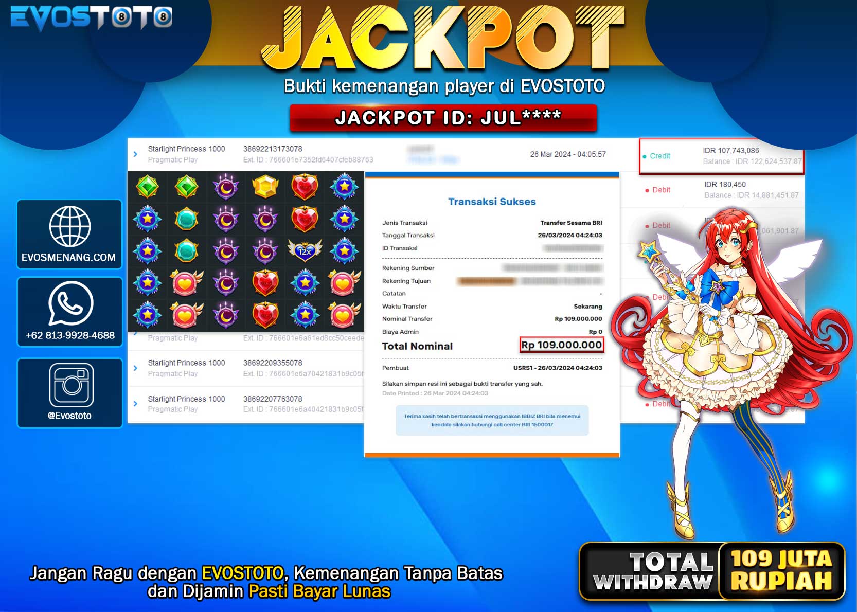 PEMBAYARAN JACKPOT SLOT STARLIGHT PRINCESS 1000 109.000.000 DI BAYAR LANGSUNG !
