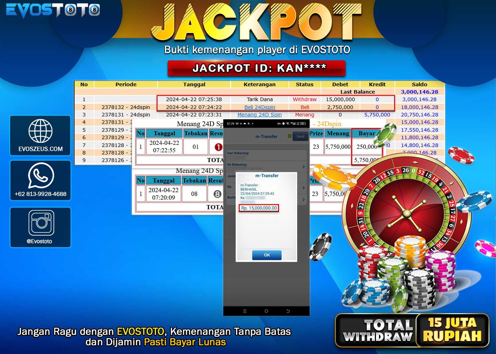 PEMBAYARAN JACKPOT LIVE GAME 24D SPIN 15.000.000 DI BAYAR LANGSUNG !