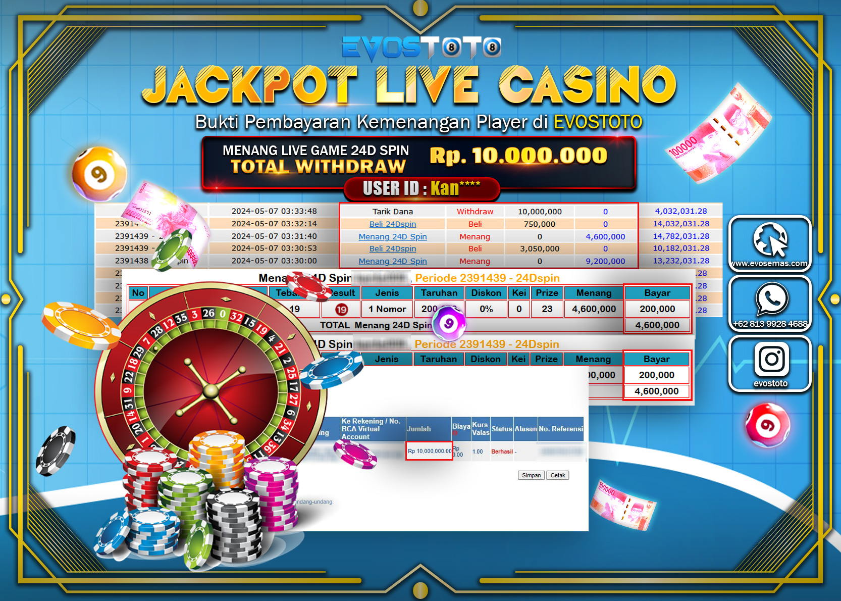 PEMBAYARAN JACKPOT LIVE GAME 24D SPIN 10.000.000 DI BAYAR LANGSUNG !