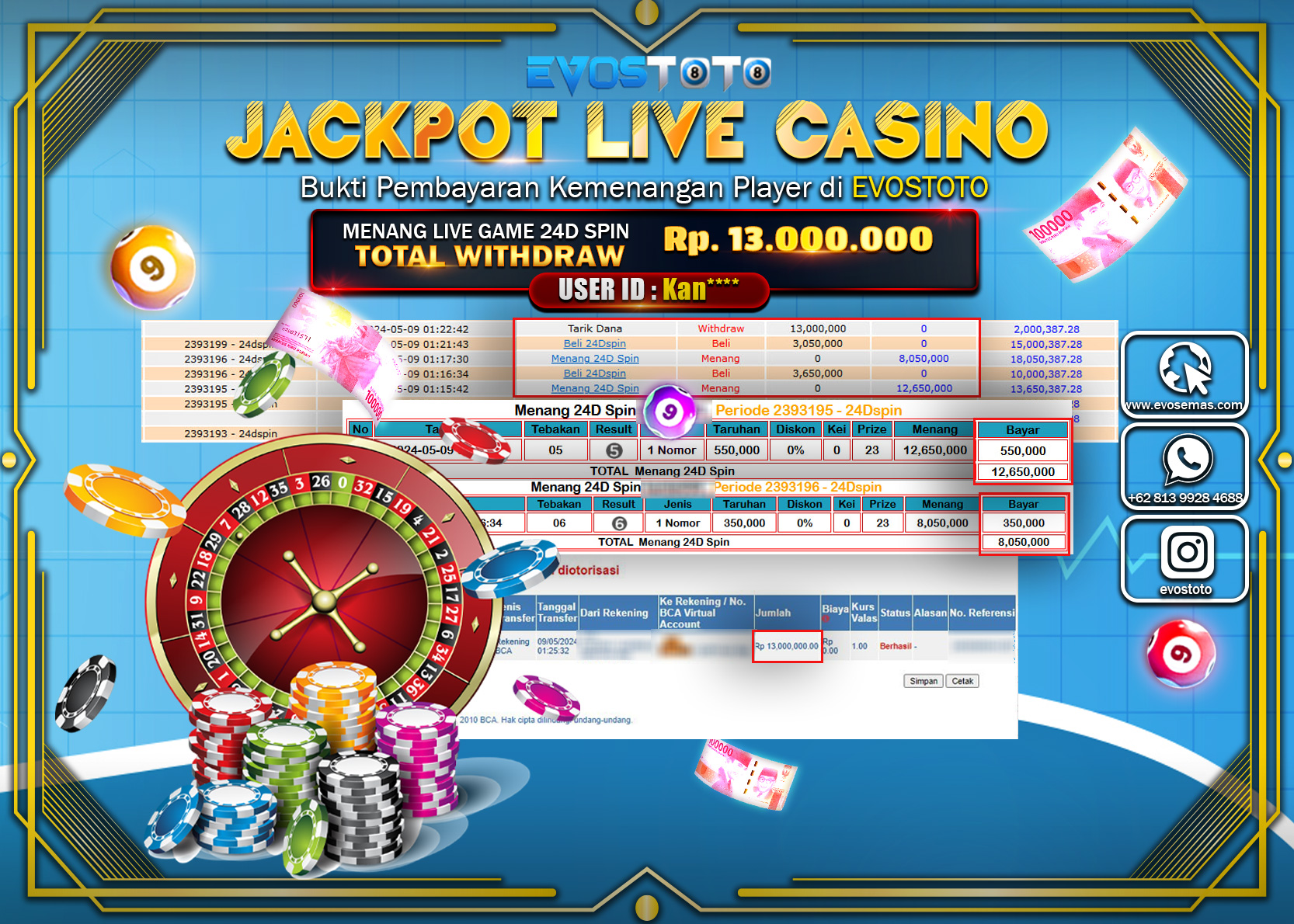 PEMBAYARAN JACKPOT LIVE GAME 24D SPIN 13.000.000 DI BAYAR LANGSUNG !