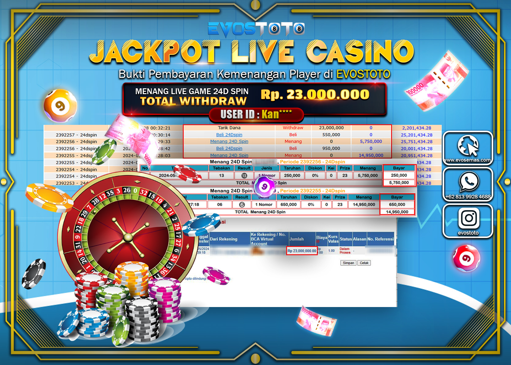 PEMBAYARAN JACKPOT LIVE GAME 24D SPIN 23.000.000 DI BAYAR LANGSUNG !