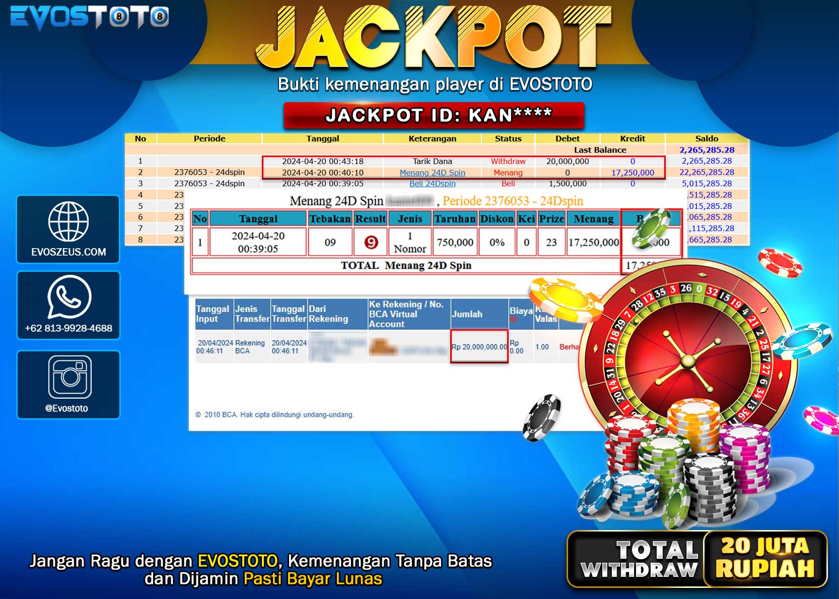 PEMBAYARAN JACKPOT LIVE GAME 24D SPIN 20.000.000 DI BAYAR LANGSUNG !