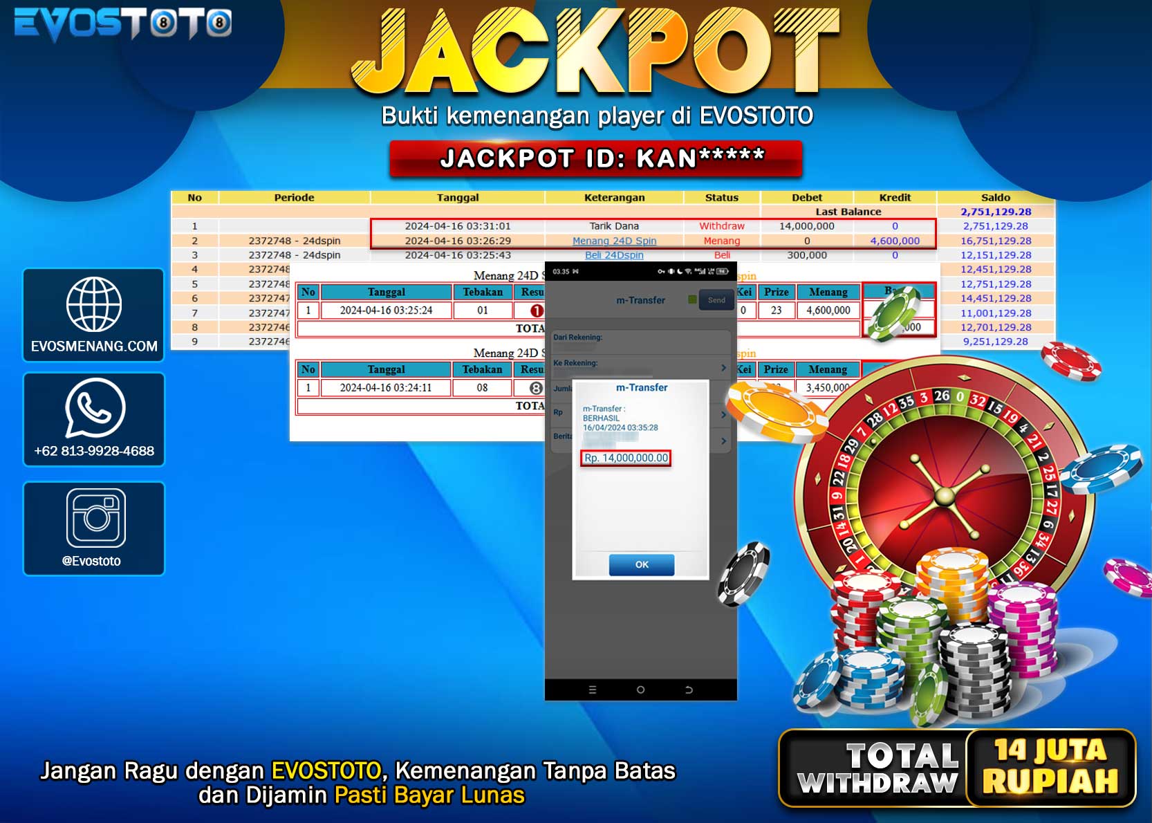 PEMBAYARAN JACKPOT LIVE GAME 24D SPIN 14.000.000 DI BAYAR LANGSUNG !