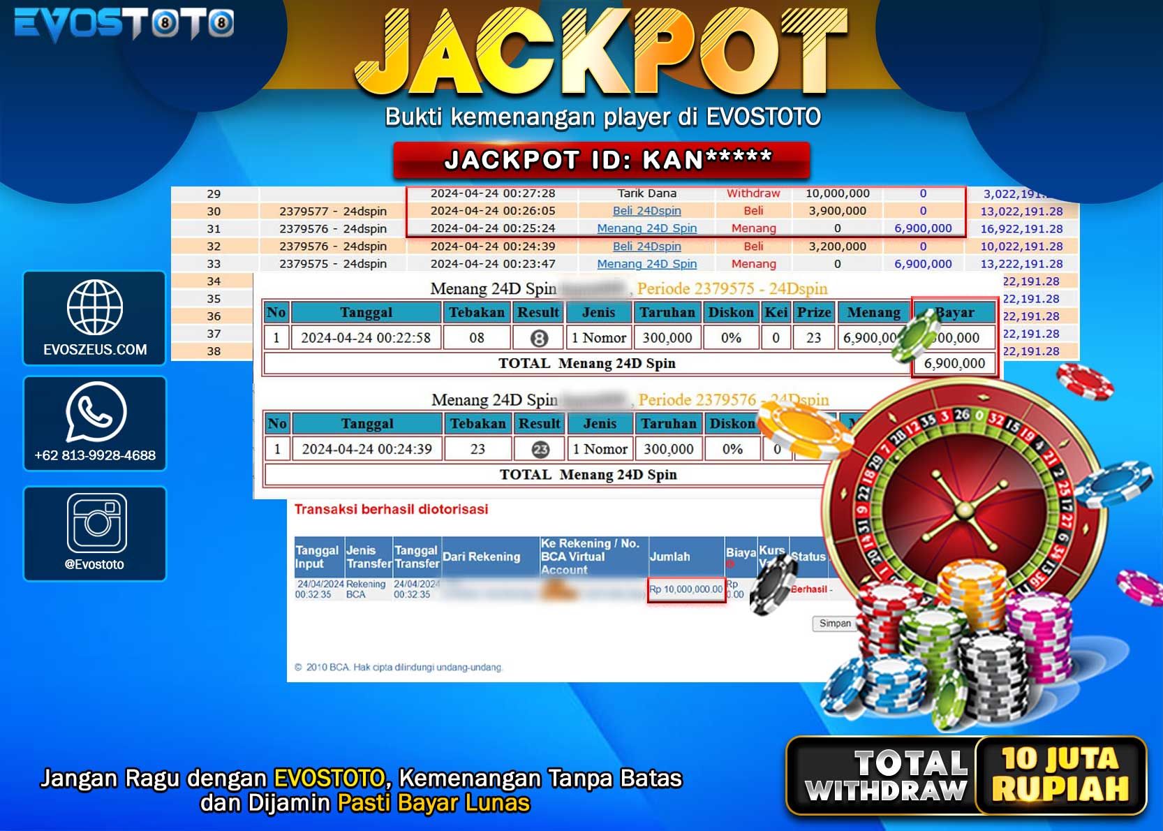 PEMBAYARAN JACKPOT LIVE GAME 24D SPIN 10.000.000 DI BAYAR LANGSUNG !