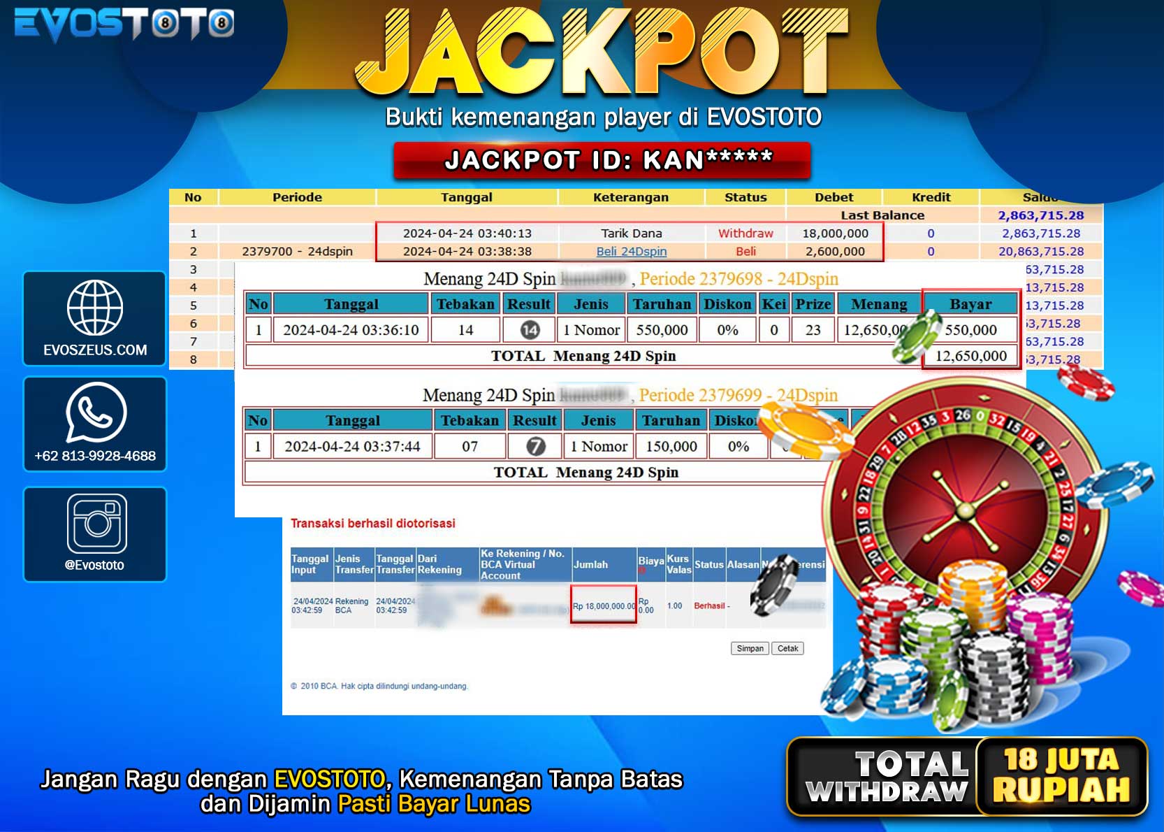 PEMBAYARAN JACKPOT LIVE GAME 24D SPIN 18.000.000 DI BAYAR LANGSUNG !