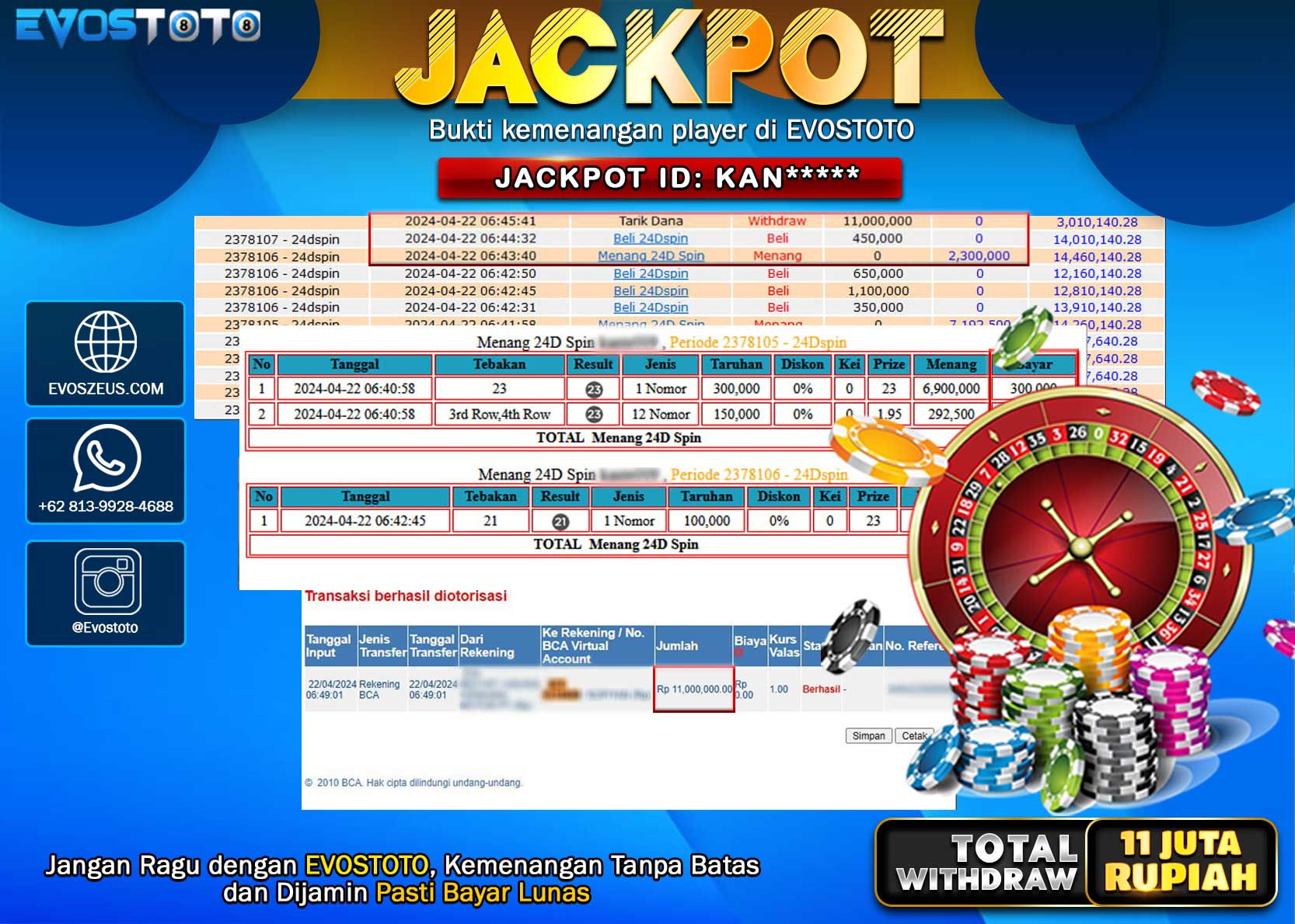 PEMBAYARAN JACKPOT LIVE GAME 24D SPIN 11.000.000 DI BAYAR LANGSUNG !