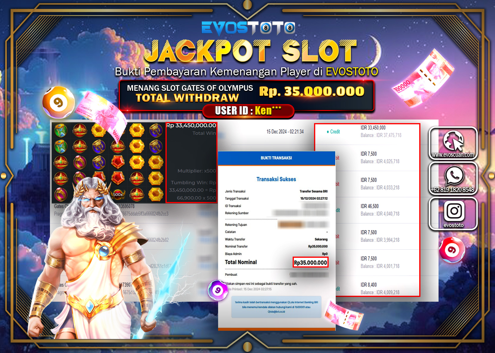 PEMBAYARAN JACKPOT SLOT GATES OF OLYMPUS 1000 Rp.35.000.000 DI BAYAR LANGSUNG !