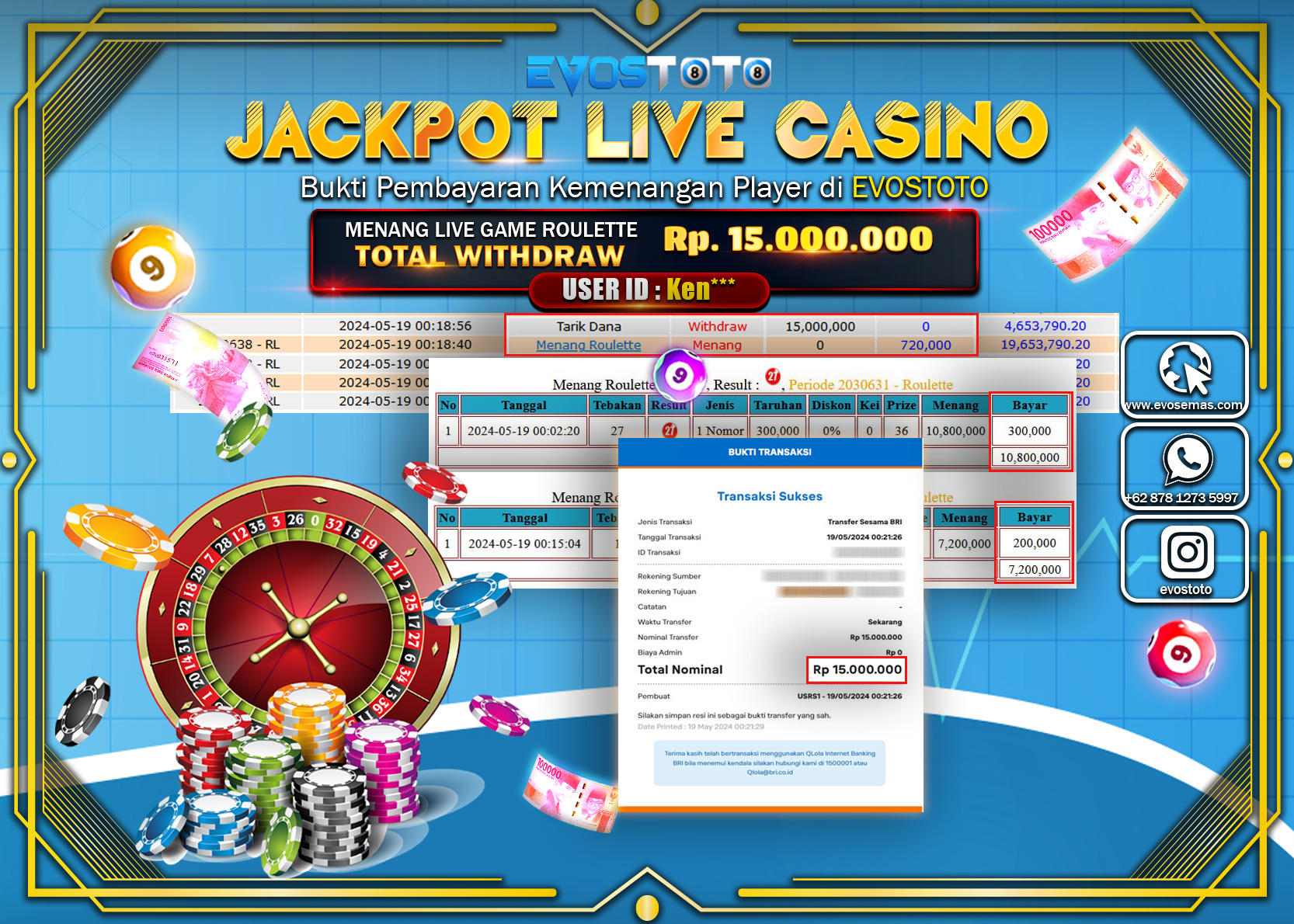 PEMBAYARAN JACKPOT LIVE GAME ROULETTE 15.000.000 DI BAYAR LANGSUNG !