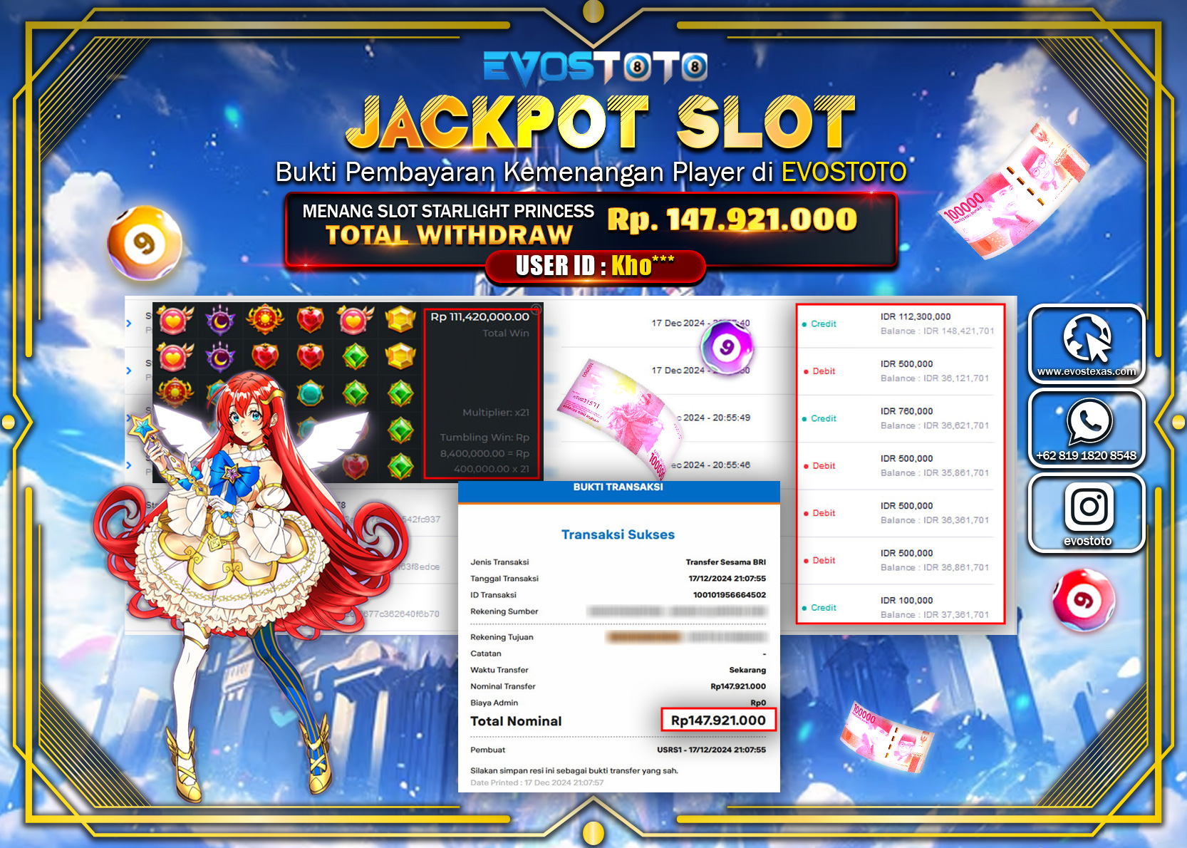 PEMBAYARAN JACKPOT SLOT STARLIGHT PRINCESS Rp.147.921.000 DI BAYAR LANGSUNG !