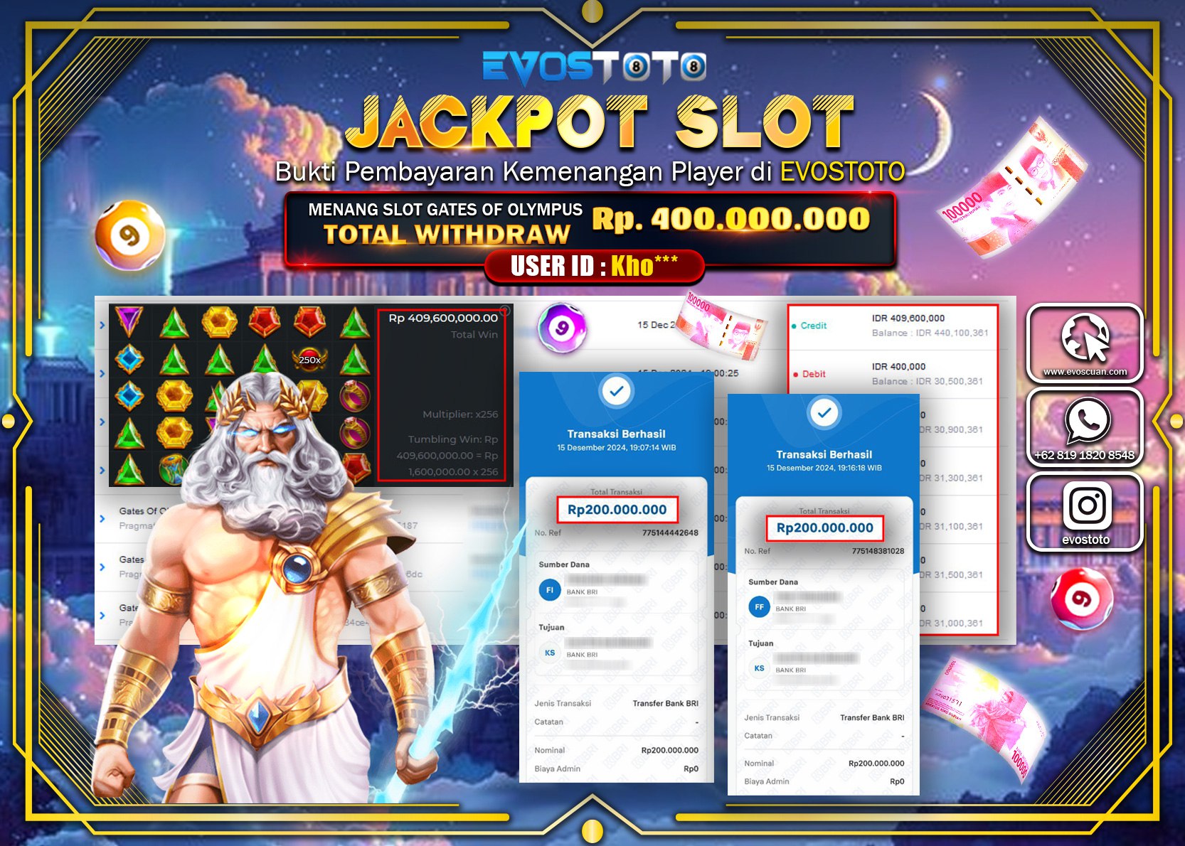 PEMBAYARAN JACKPOT SLOT GATES OF OLYMPUS 1000 Rp.200.000.000 DI BAYAR LANGSUNG !