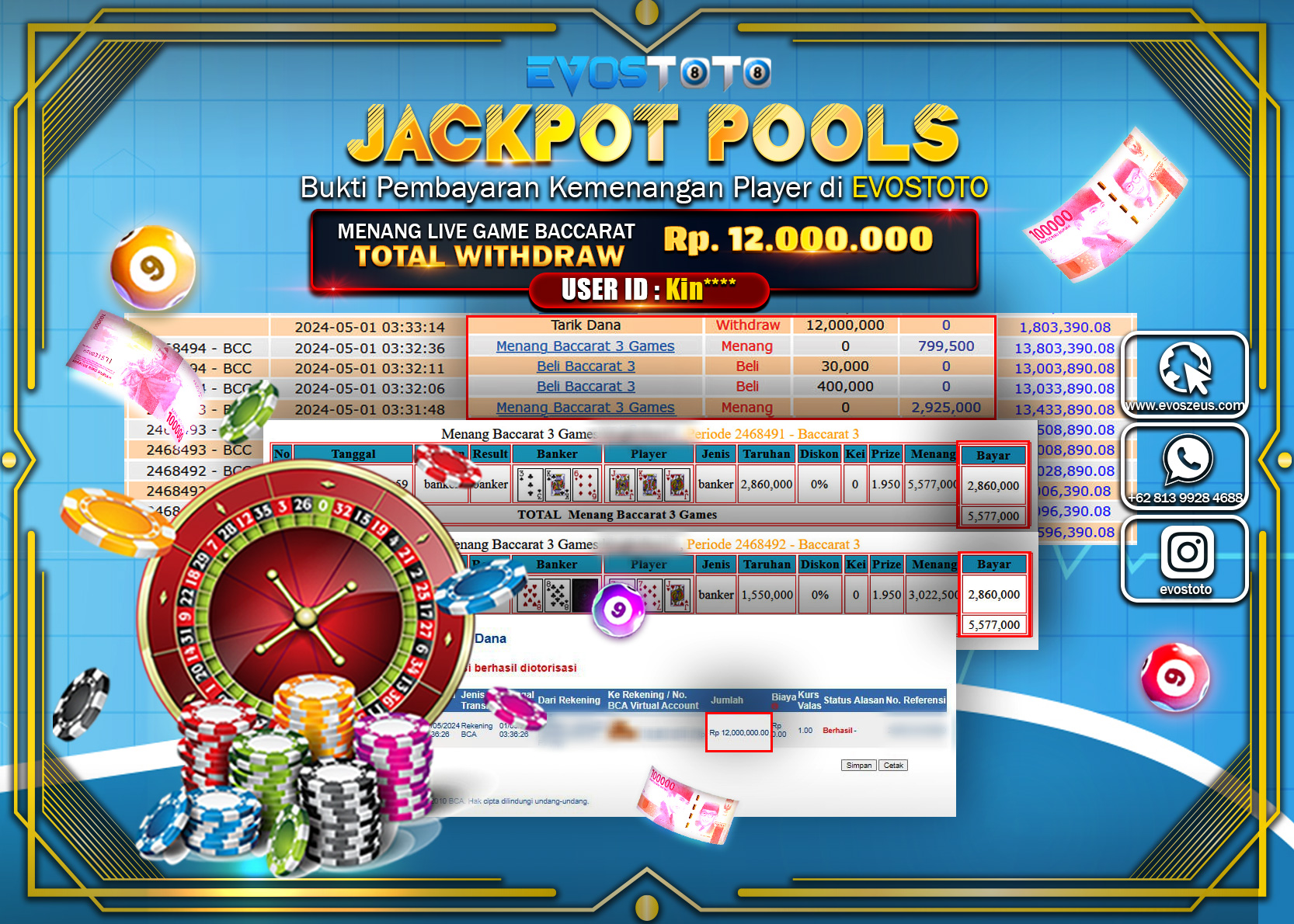 PEMBAYARAN JACKPOT LIVE GAME BACCARAT GAMES 12.000.000 DI BAYAR LANGSUNG !
