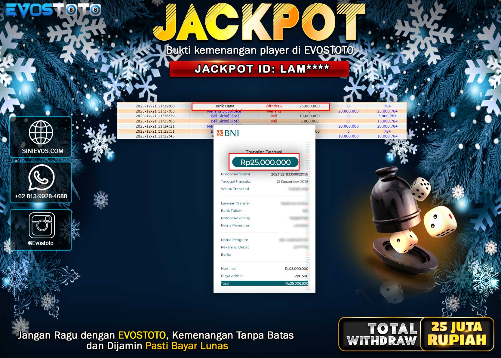 PEMBAYARAN JACKPOT LIVE GAME 25.000.000 DI BAYAR LANGSUNG !