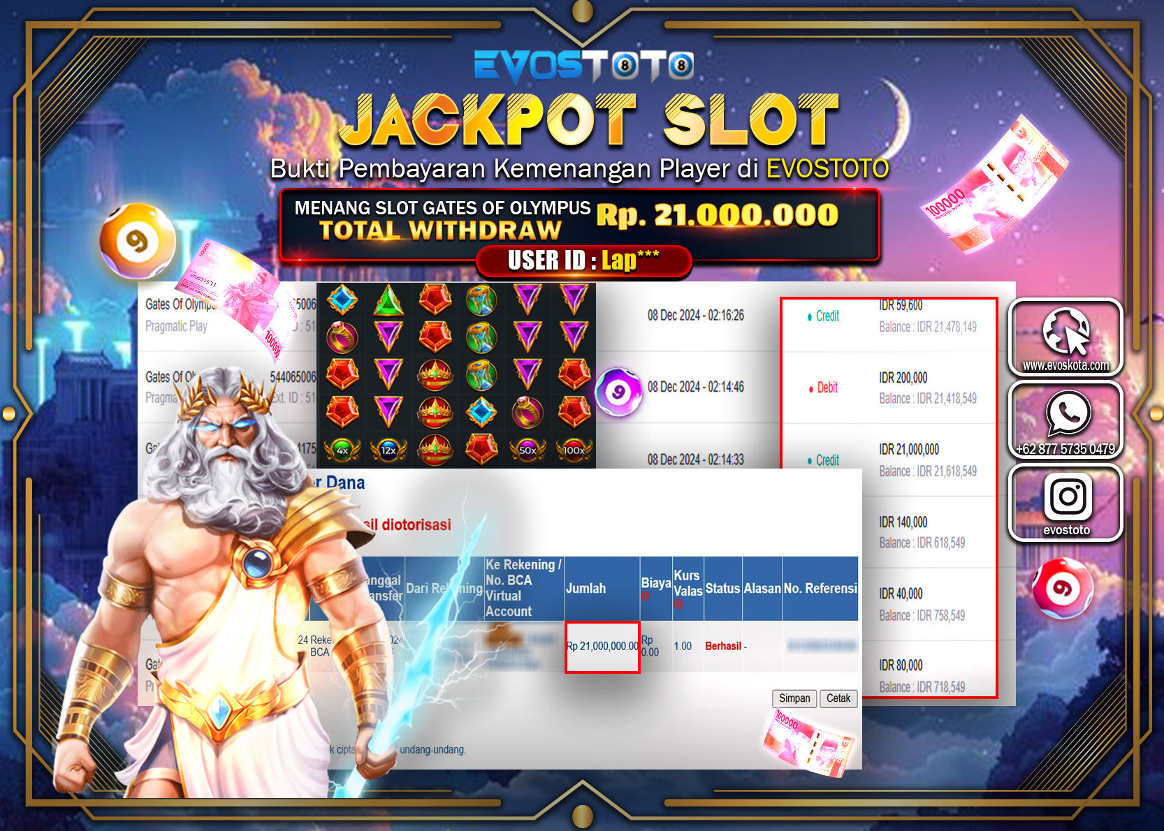 PEMBAYARAN JACKPOT SLOT GATES OF OLYMPUS Rp 21.000.000 DI BAYAR LANGSUNG !