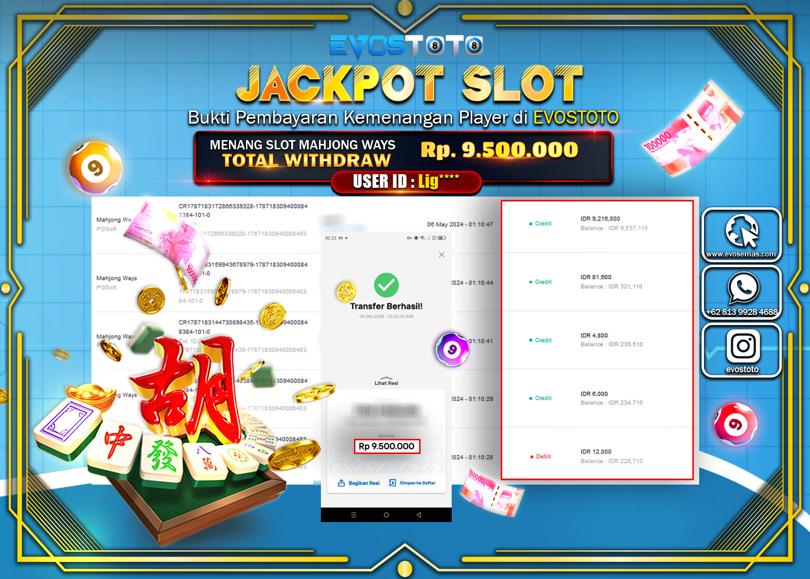 PEMBAYARAN JACKPOT SLOT MAHJONG WAYS 9.500.000 DI BAYAR LANGSUNG !
