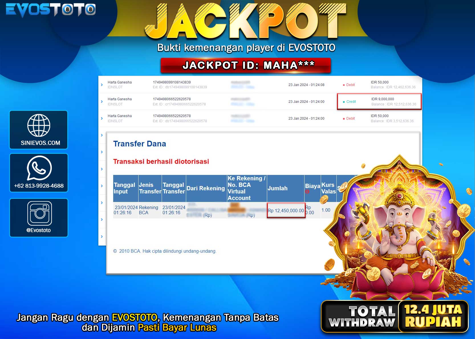 PEMBAYARAN JACKPOT SLOT HARTA GANESHA 12.450.000 DI BAYAR LANGSUNG !