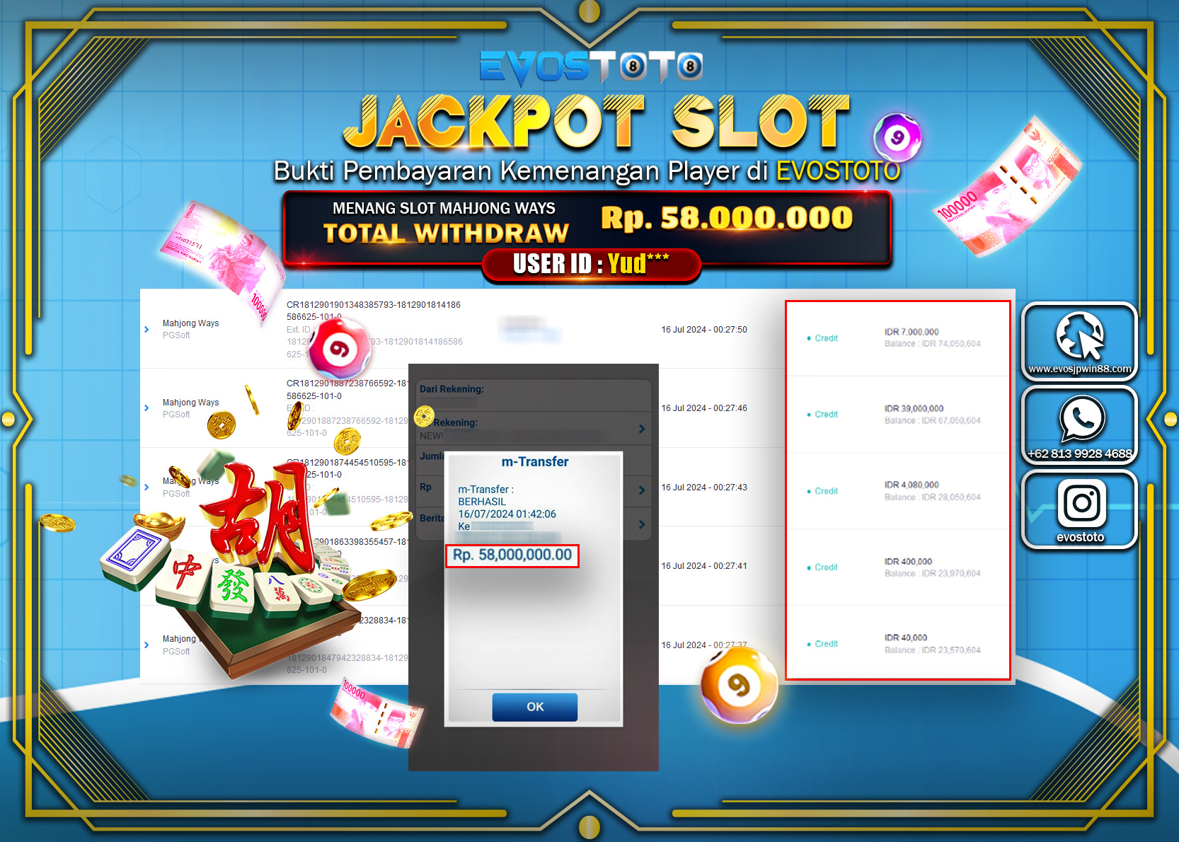 PEMBAYARAN JACKPOT SLOT MAHJONG WAYS 58.000.000 DI BAYAR LANGSUNG !