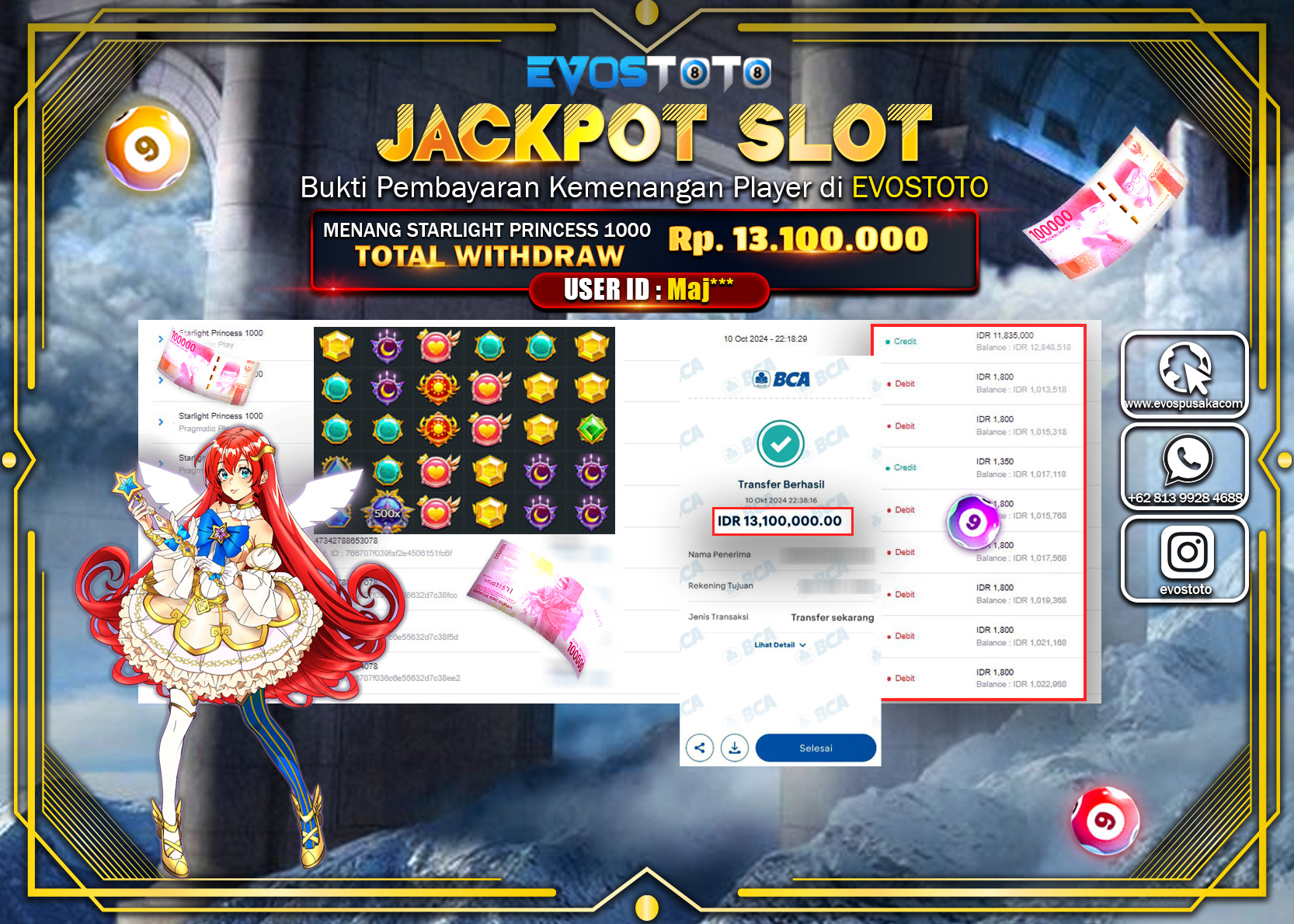 PEMBAYARAN JACKPOT SLOT STARLIGHT PRINCES 1000 13.100.000 DI BAYAR LANGSUNG !