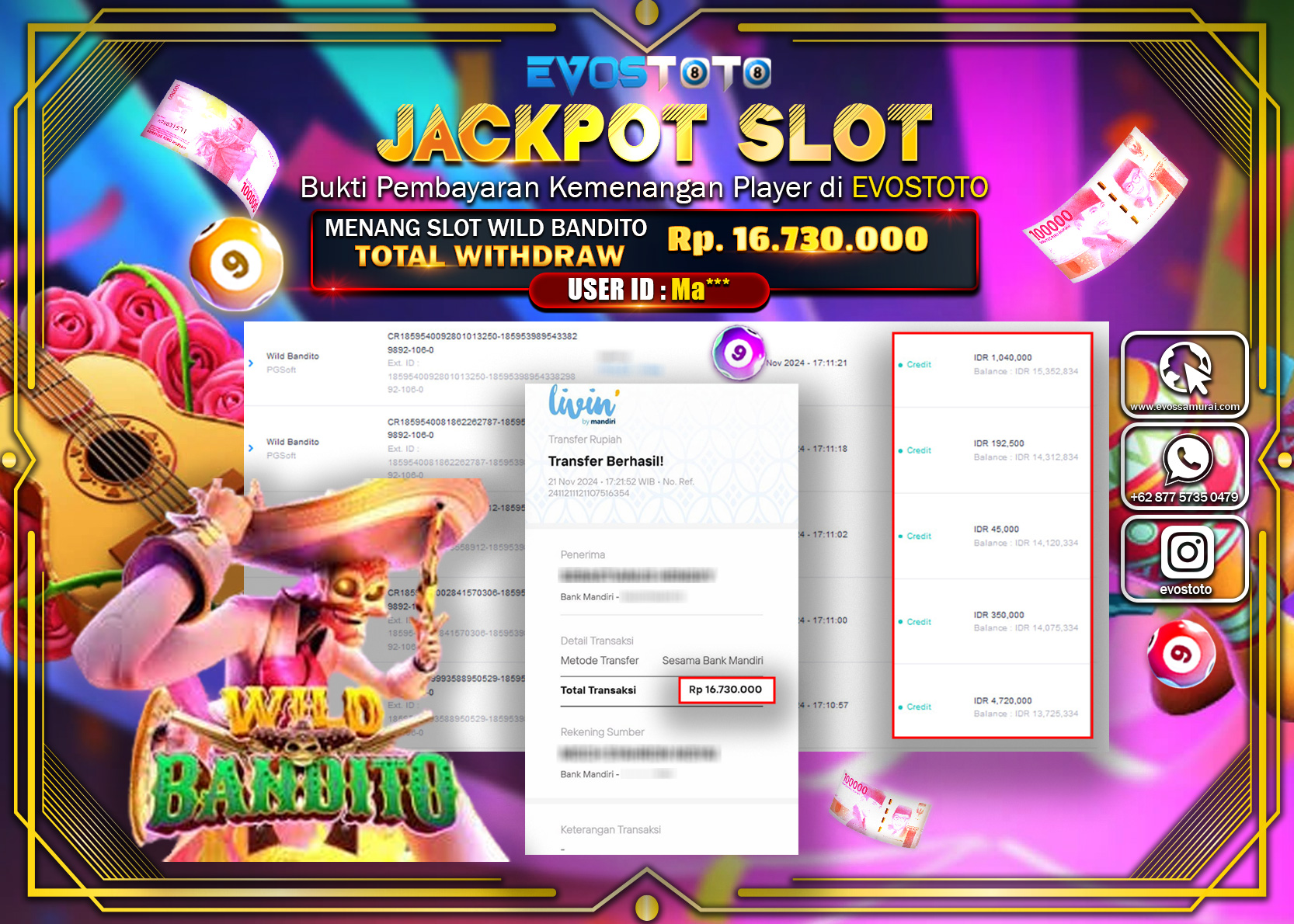 PEMBAYARAN JACKPOT SLOT WILD BANDITO 16.736.000 DI BAYAR LANGSUNG !