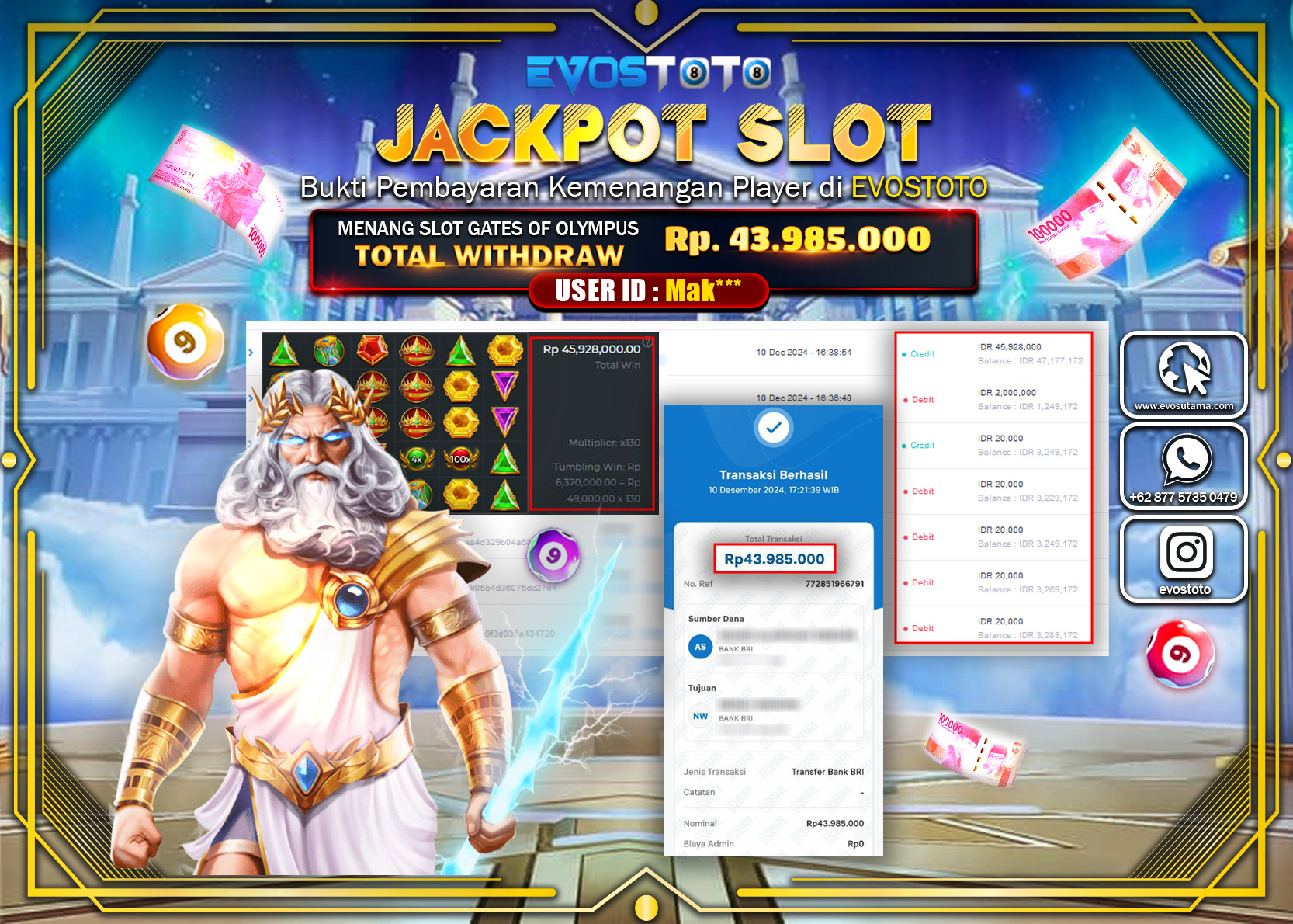 PEMBAYARAN JACKPOT SLOT GATES OF OLYMPUS Rp43.985.000 DI BAYAR LANGSUNG !